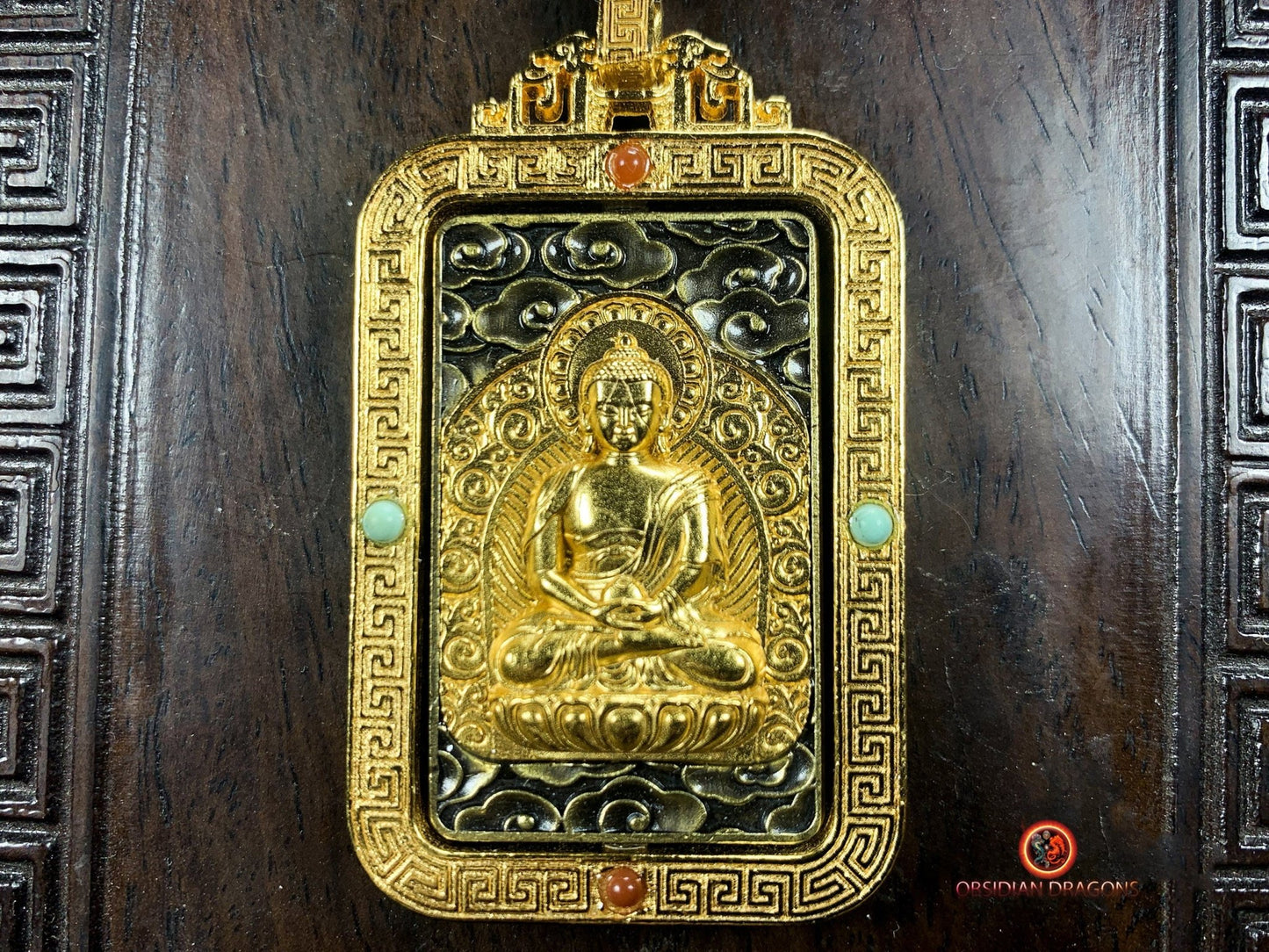 Pendentif Bouddha Amitabha- Amulette bouddhiste | obsidian dragons