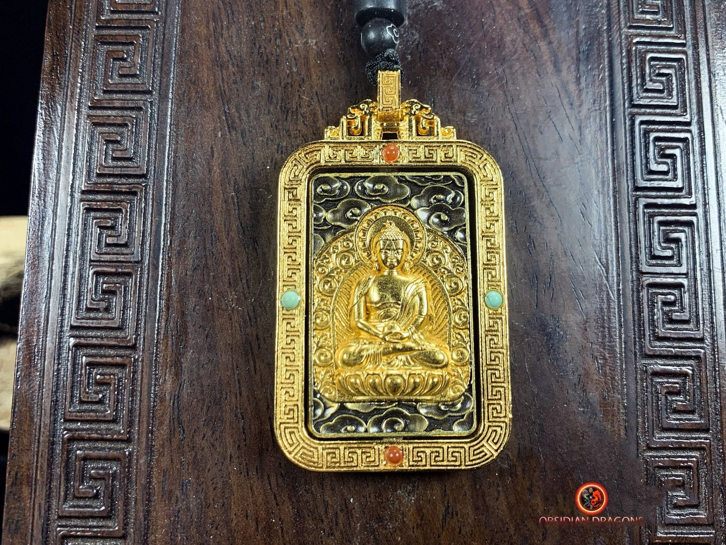 Pendentif Bouddha Amitabha- Amulette bouddhiste | obsidian dragons