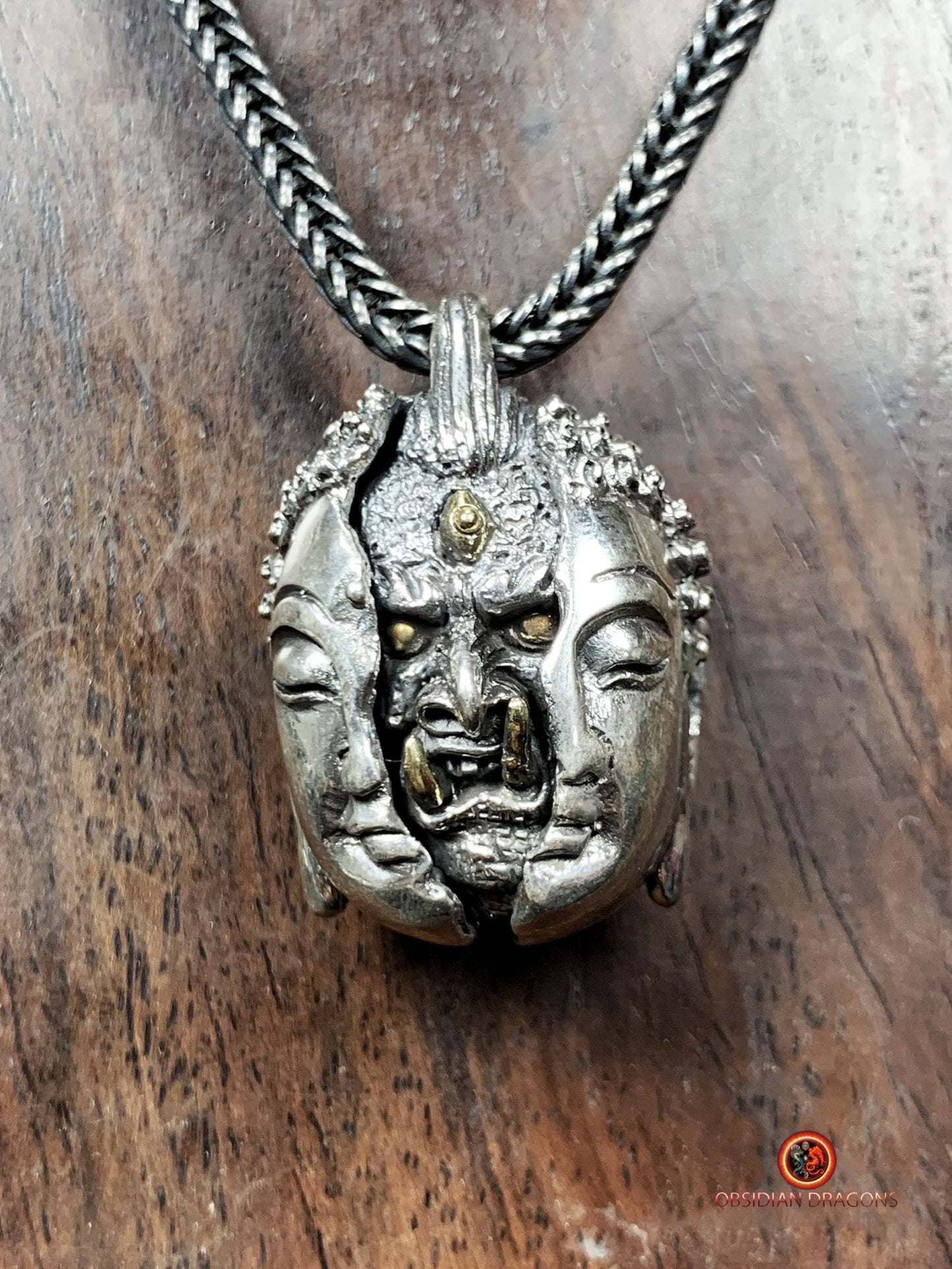 pendentif tête de bouddha et démon- argent 925- Makara | obsidian dragons