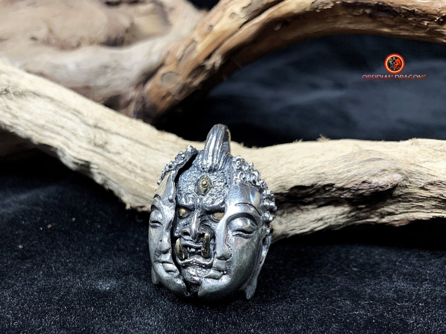 pendentif tête de bouddha et démon- argent 925- Makara | obsidian dragons