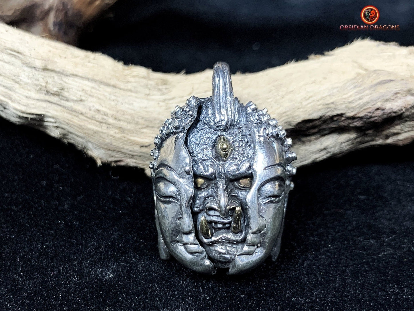 pendentif tête de bouddha et démon- argent 925- Makara | obsidian dragons