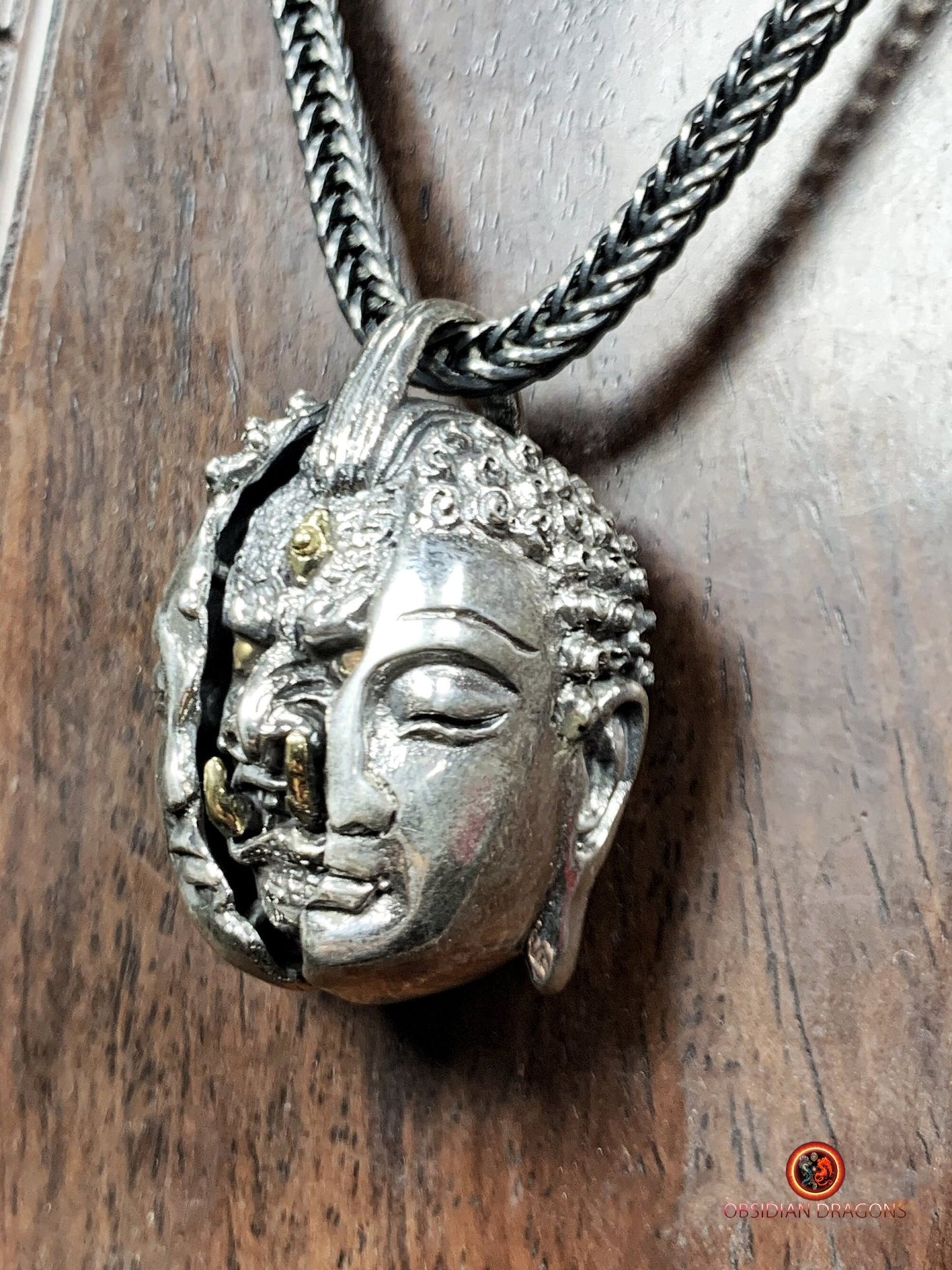 pendentif tête de bouddha et démon- argent 925- Makara | obsidian dragons