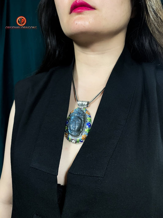 Pendentif bouddha en Labradorite- Dynastie Qing | obsidian dragons