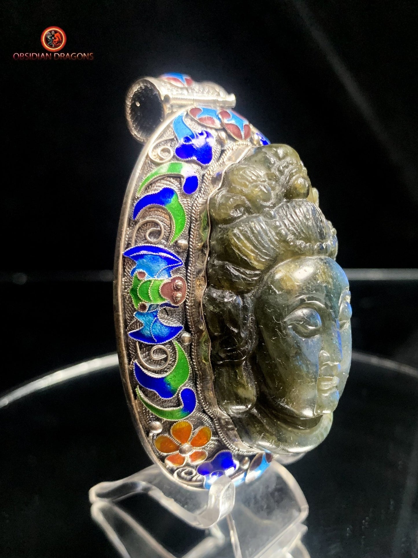 Pendentif bouddha en Labradorite- Qing Dynastie | obsidian dragons