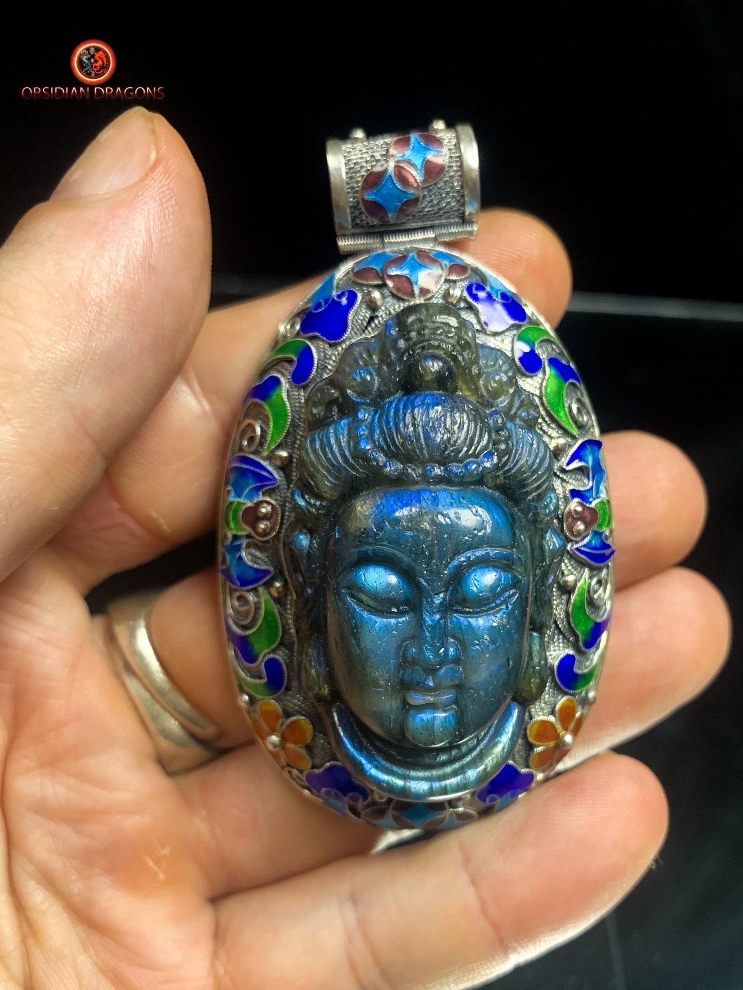 Pendentif bouddha en Labradorite- Qing Dynastie | obsidian dragons