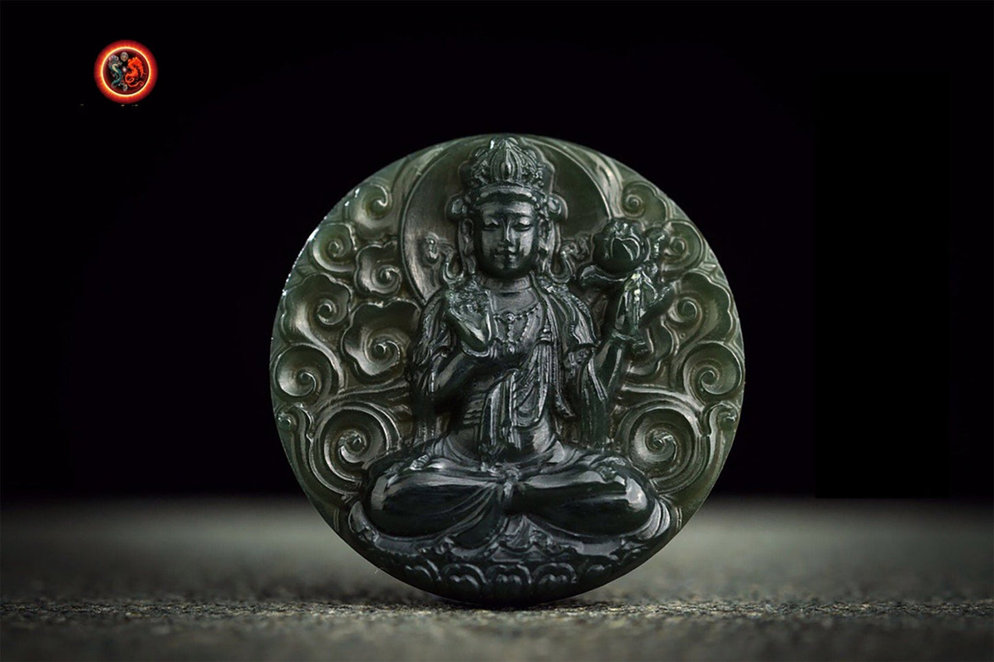 Pendentif Bouddha jade et argent- Mahasthamaprapta | obsidian dragons