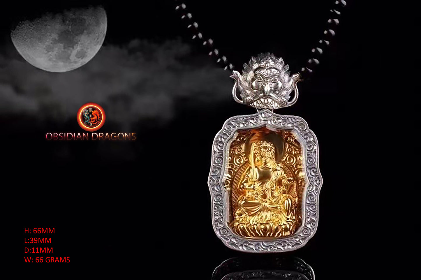 Pendentif bouddha Acala. Amulette de protection du bouddhisme vajrayana esoterique tibétain. représentation de Garuda sur la beliere. - obsidian dragon