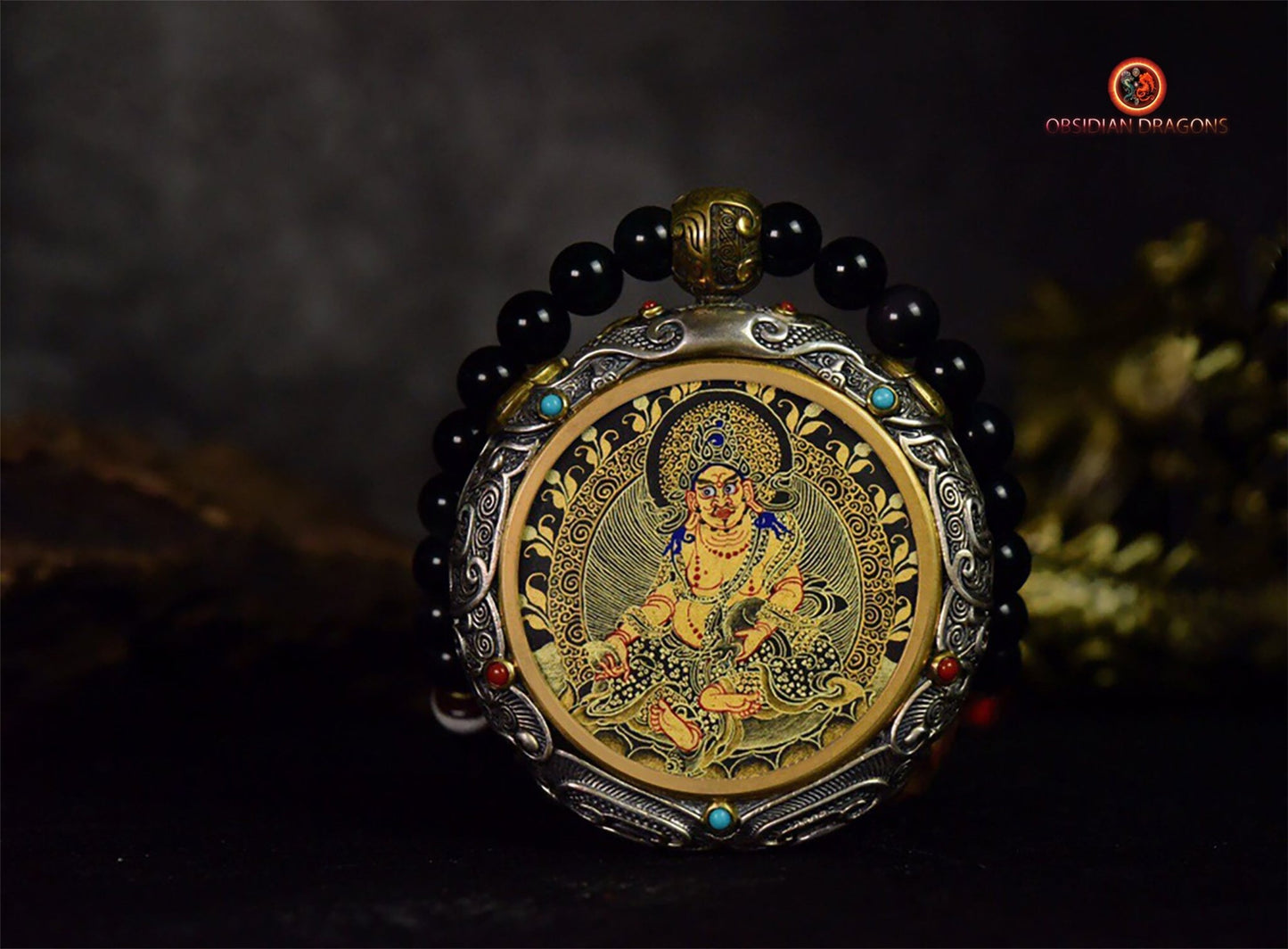 Ghau- Pendentif Tangka exceptionnel- Jambhala | obsidian dragons