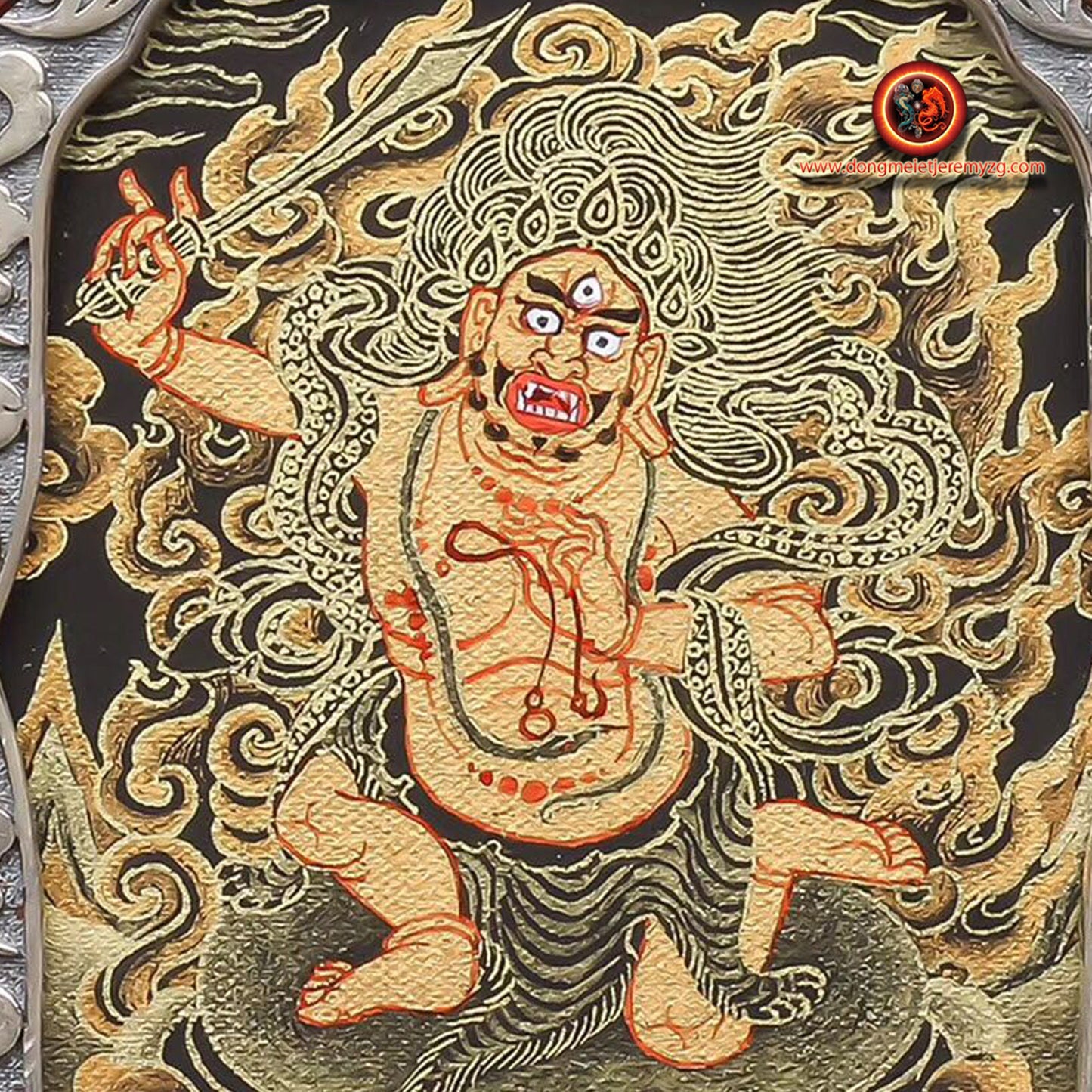 Pendentif Bouddha Acala. Tangka artisanal. Bélière Garuda. protection du bouddhisme tibétain - obsidian dragon