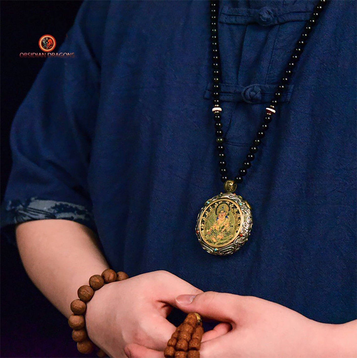 Ghau- Pendentif Tangka exceptionnel- Jambhala | obsidian dragons