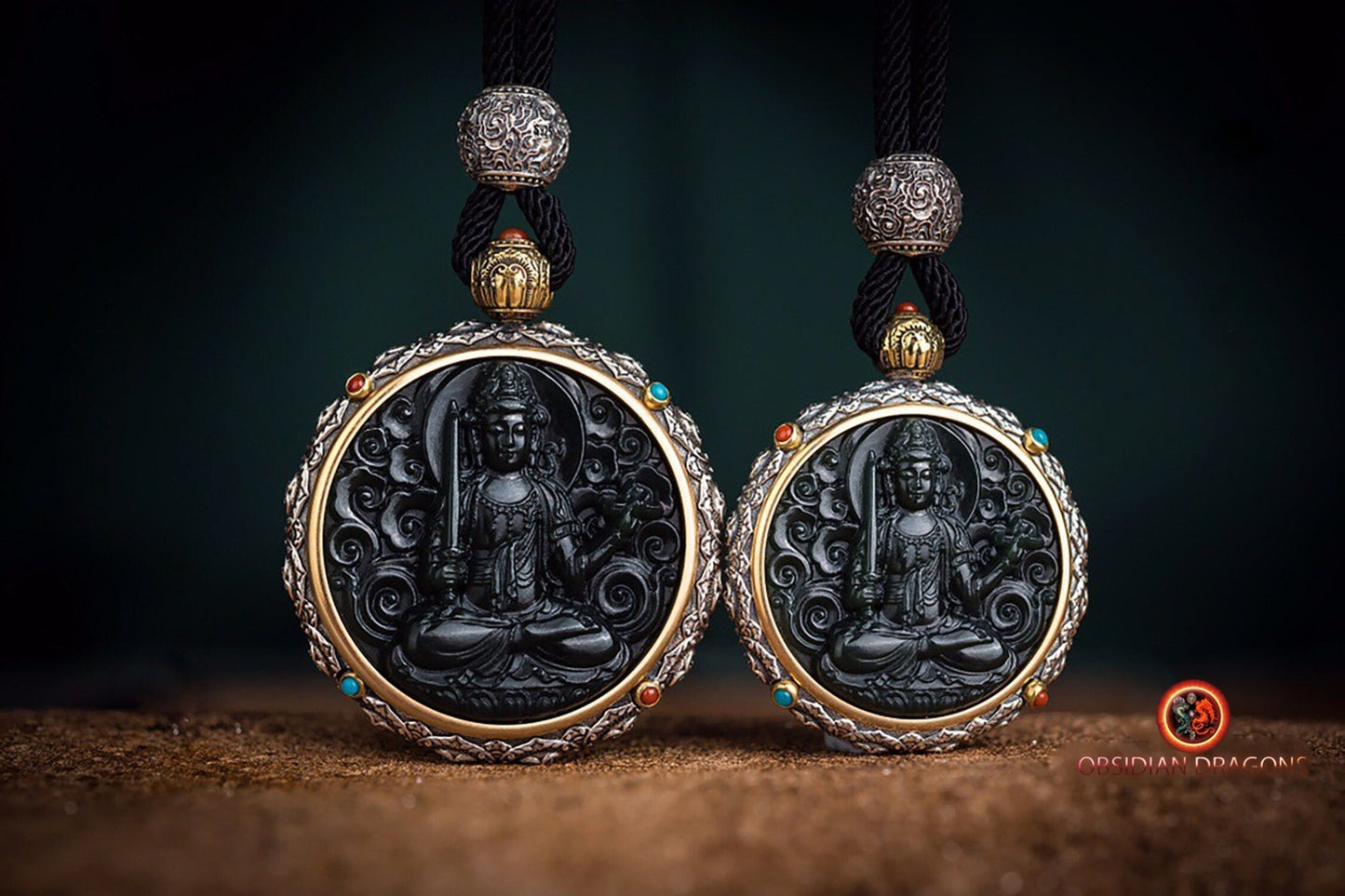 Pendentif Bouddha jade et argent- Manjushri | obsidian dragons