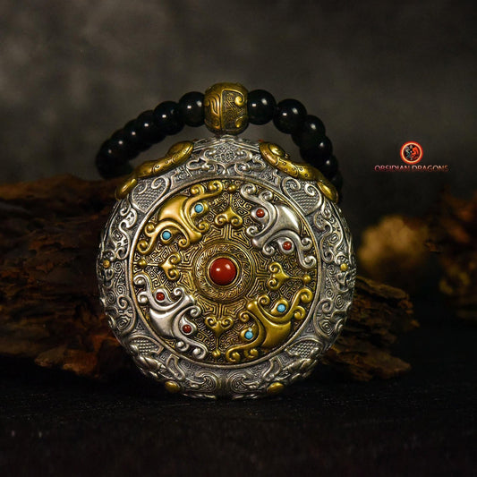 Ghau- Pendentif Tangka exceptionnel- bouddha Akashagarbha | obsidian dragons
