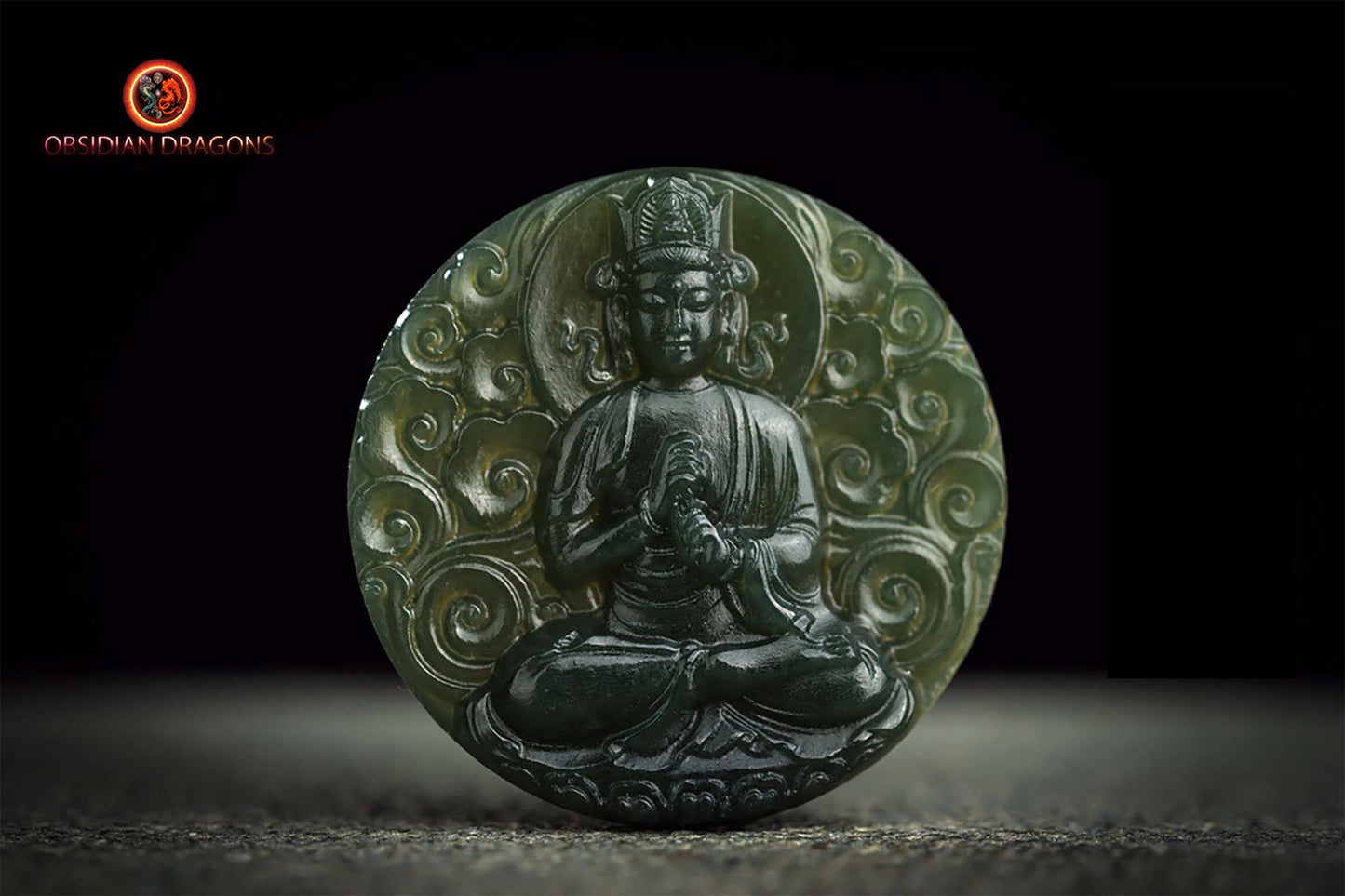 Pendentif Bouddha jade et argent- Bouddha Vairocana | obsidian dragons