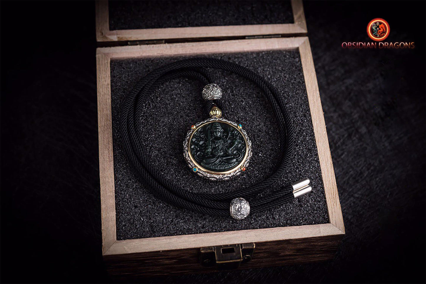 Pendentif Bouddha jade et argent- Manjushri | obsidian dragons