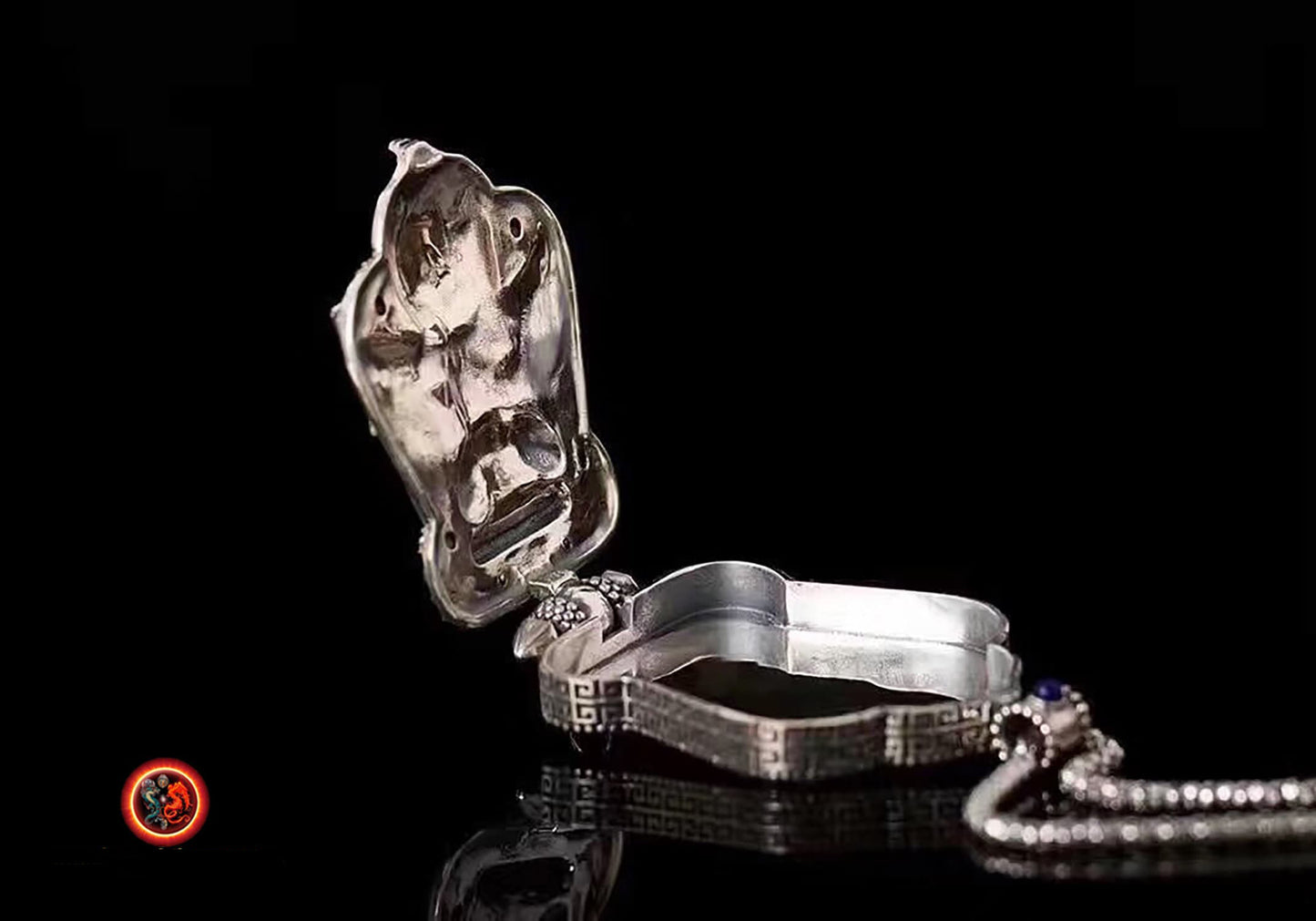 gau, reliquaire, pendentif de protection bouddhiste, Garuda, argent 925, turquoise, agate nan hong. - obsidian dragon