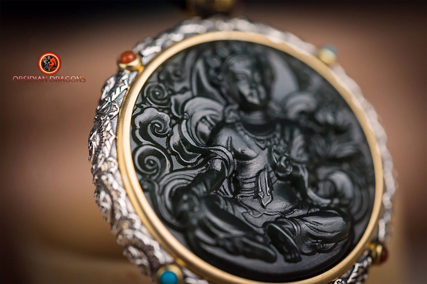 Pendentif Bouddha jade et argent- Tara verte | obsidian dragons