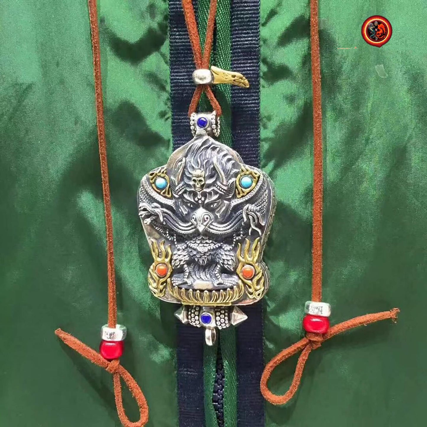 gau, reliquaire, pendentif de protection bouddhiste, Garuda, argent 925, turquoise, agate nan hong. - obsidian dragon