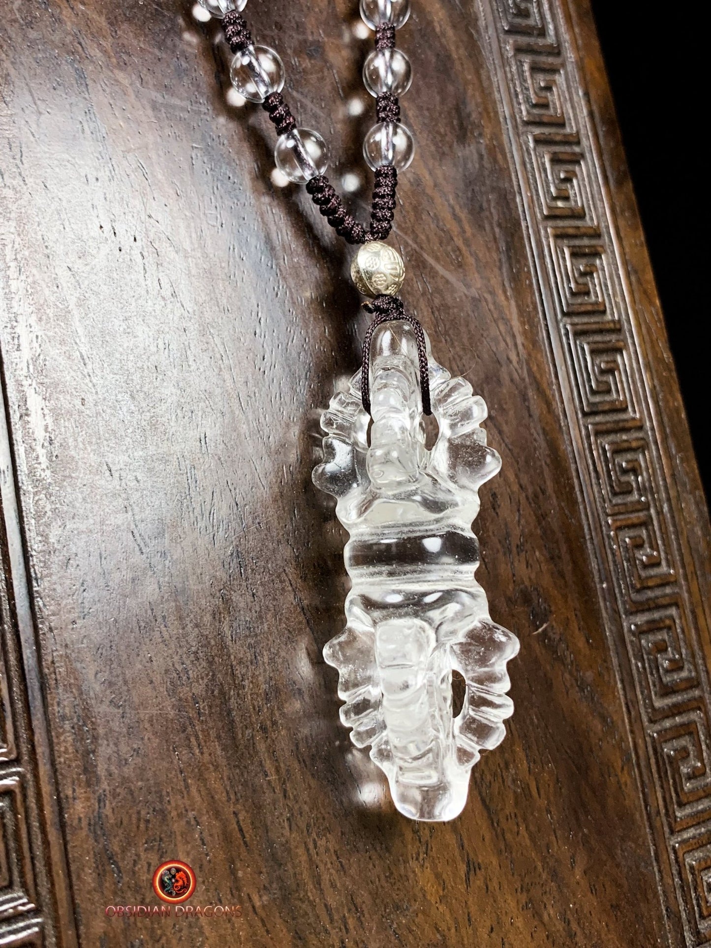 Pendentif Dorjé en cristal de roche- Clarté | obsidian dragons