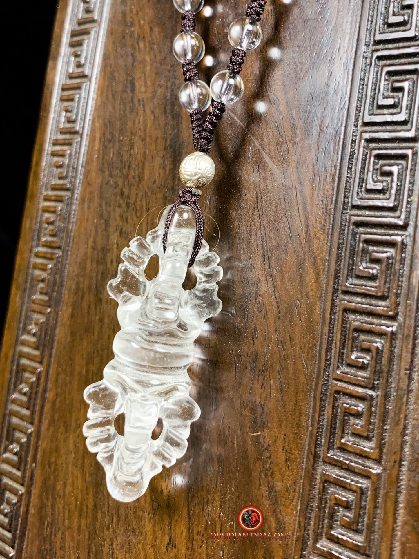 Pendentif Dorjé en cristal de roche- Clarté | obsidian dragons