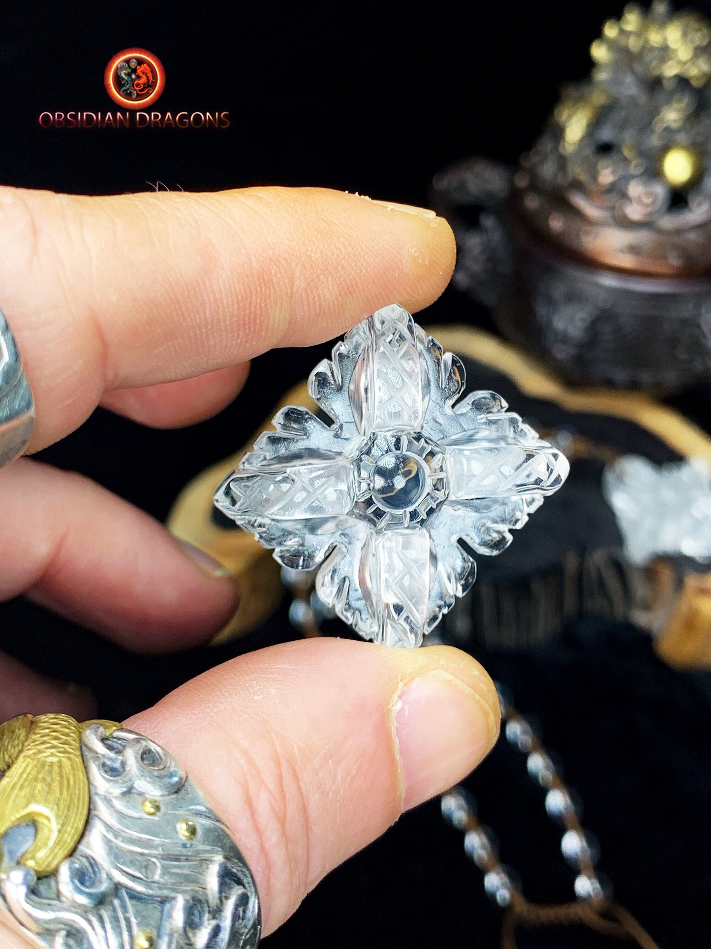 Pendentif dorje- Vajra- cristal de roche naturel