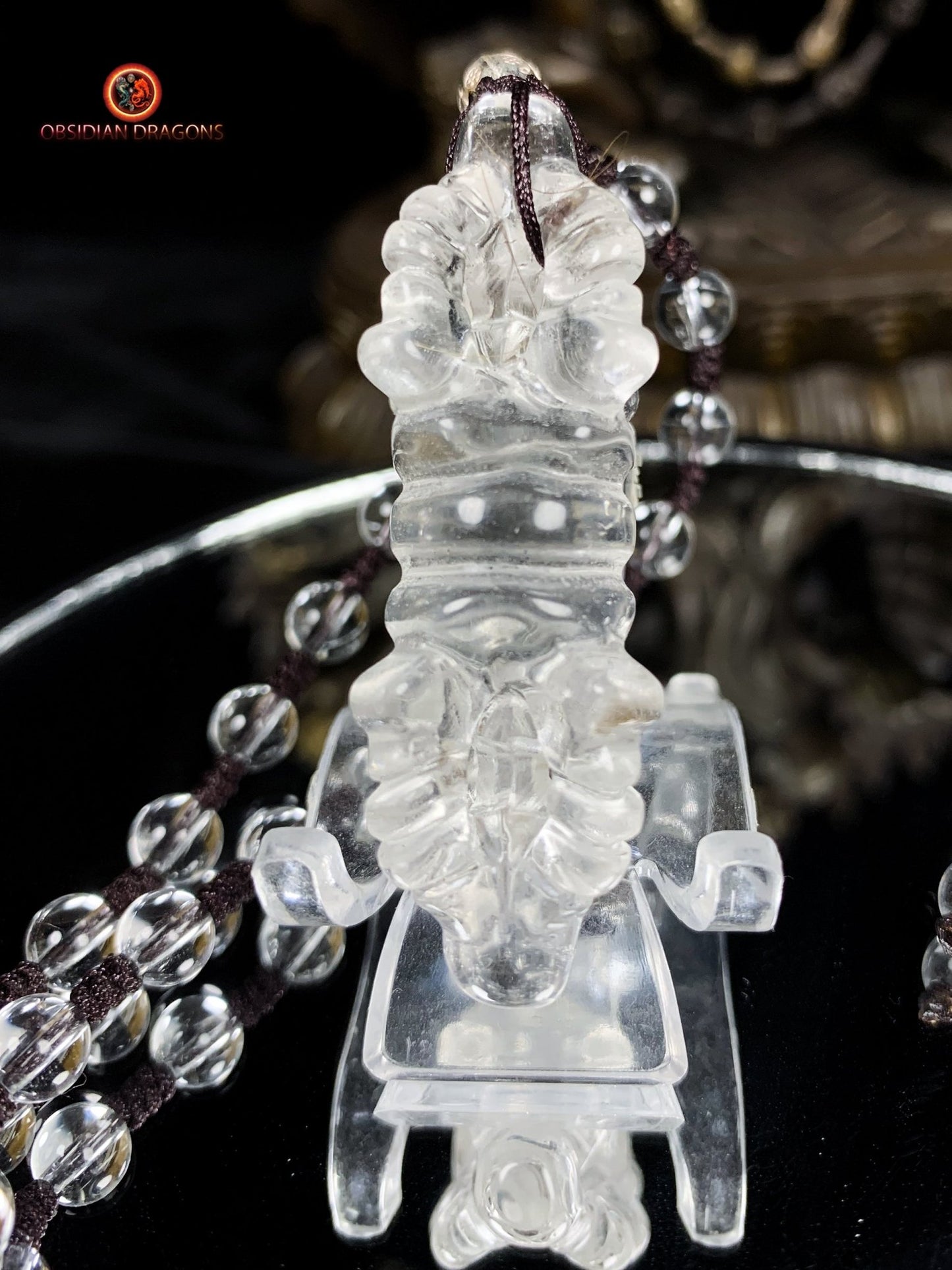 Pendentif Dorjé en cristal de roche- Clarté | obsidian dragons
