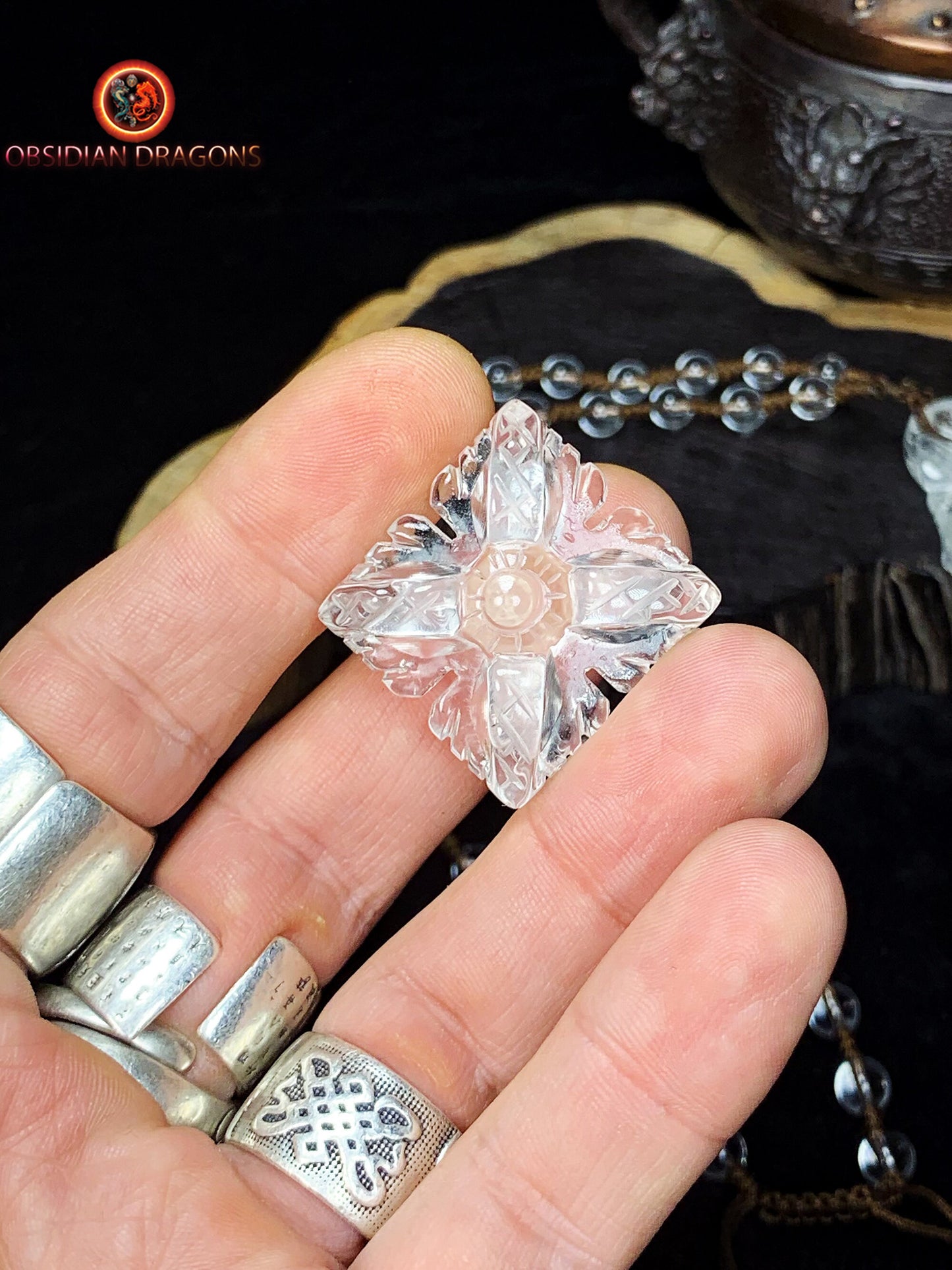 Pendentif dorje- Vajra- cristal de roche naturel