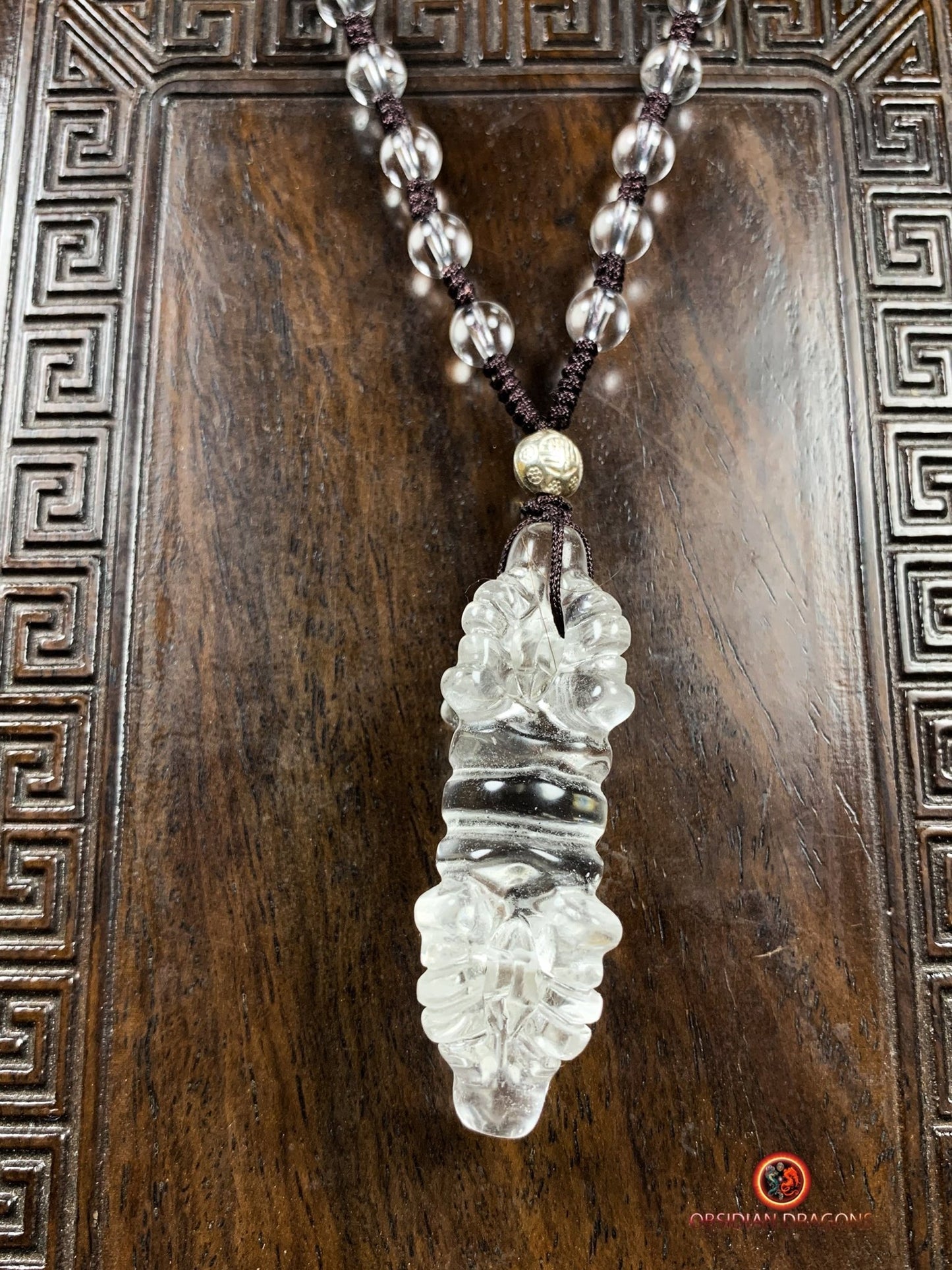 Pendentif Dorjé en cristal de roche- Clarté | obsidian dragons