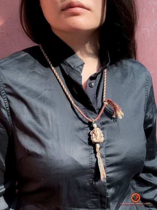 Pendentif Ganesh- Authentique perle ojime en bois de cerf | obsidian dragons