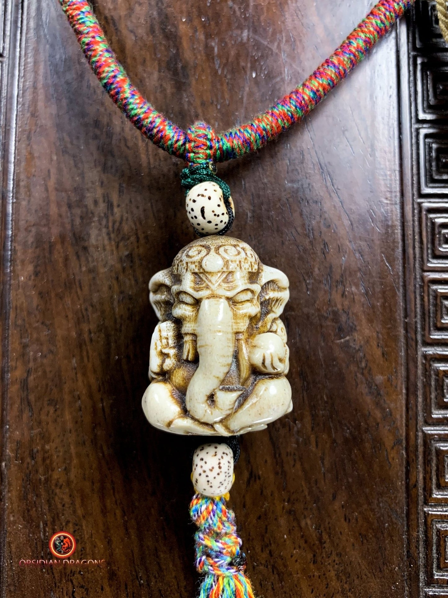 Pendentif Ganesh- Authentique perle ojime en bois de cerf | obsidian dragons