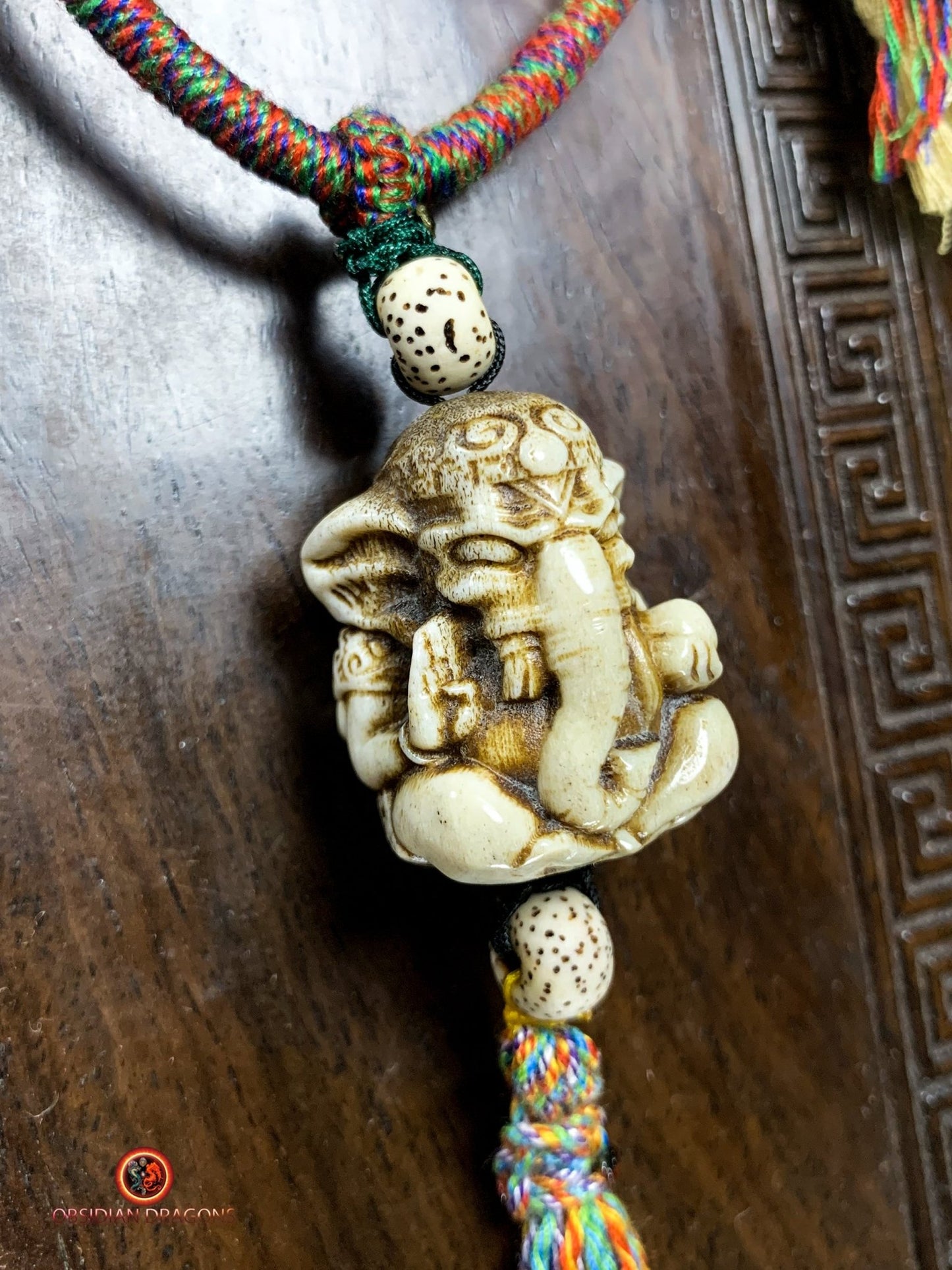 Pendentif Ganesh- Authentique perle ojime en bois de cerf | obsidian dragons