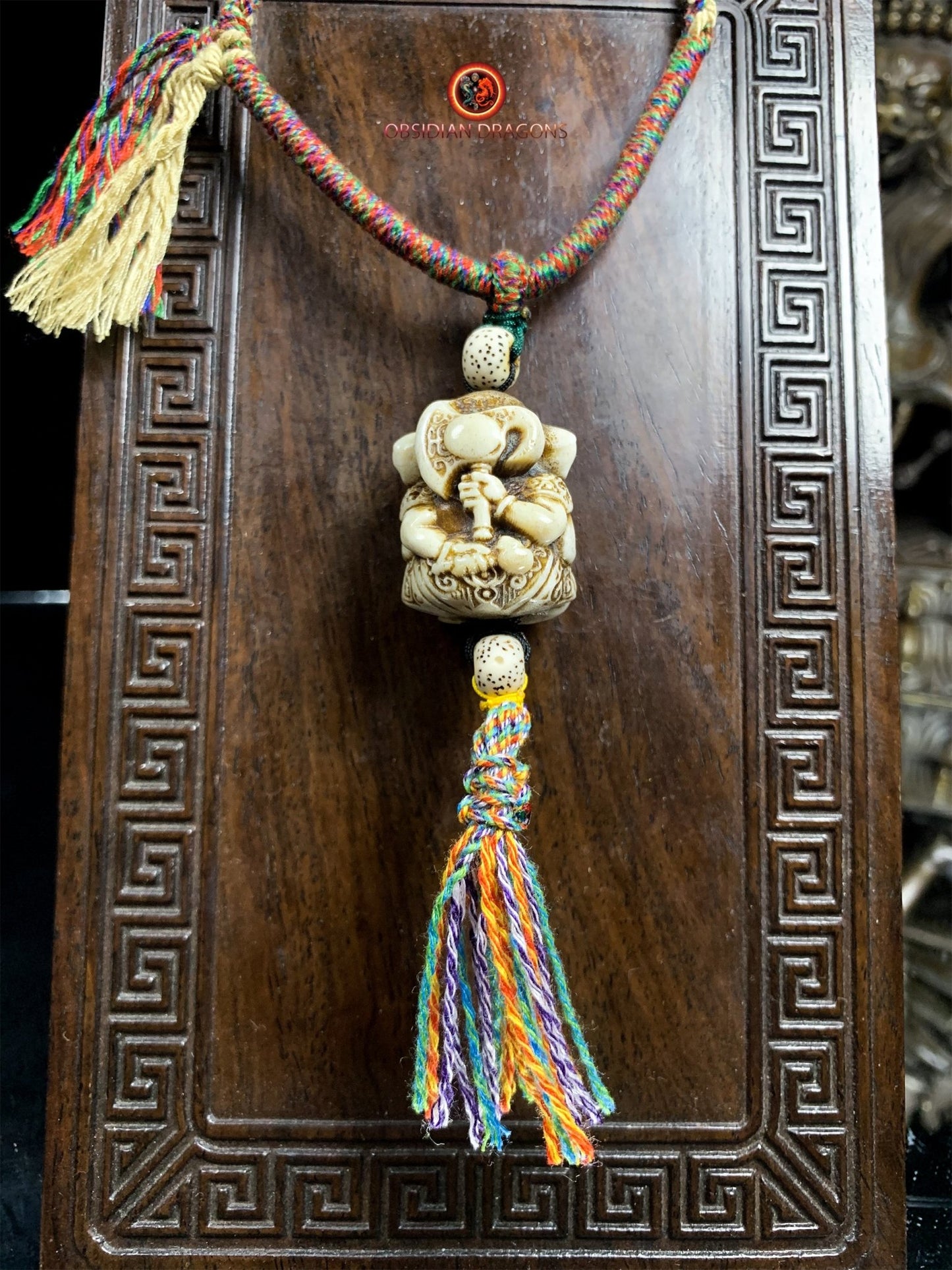 Pendentif Ganesh- Authentique perle ojime en bois de cerf | obsidian dragons