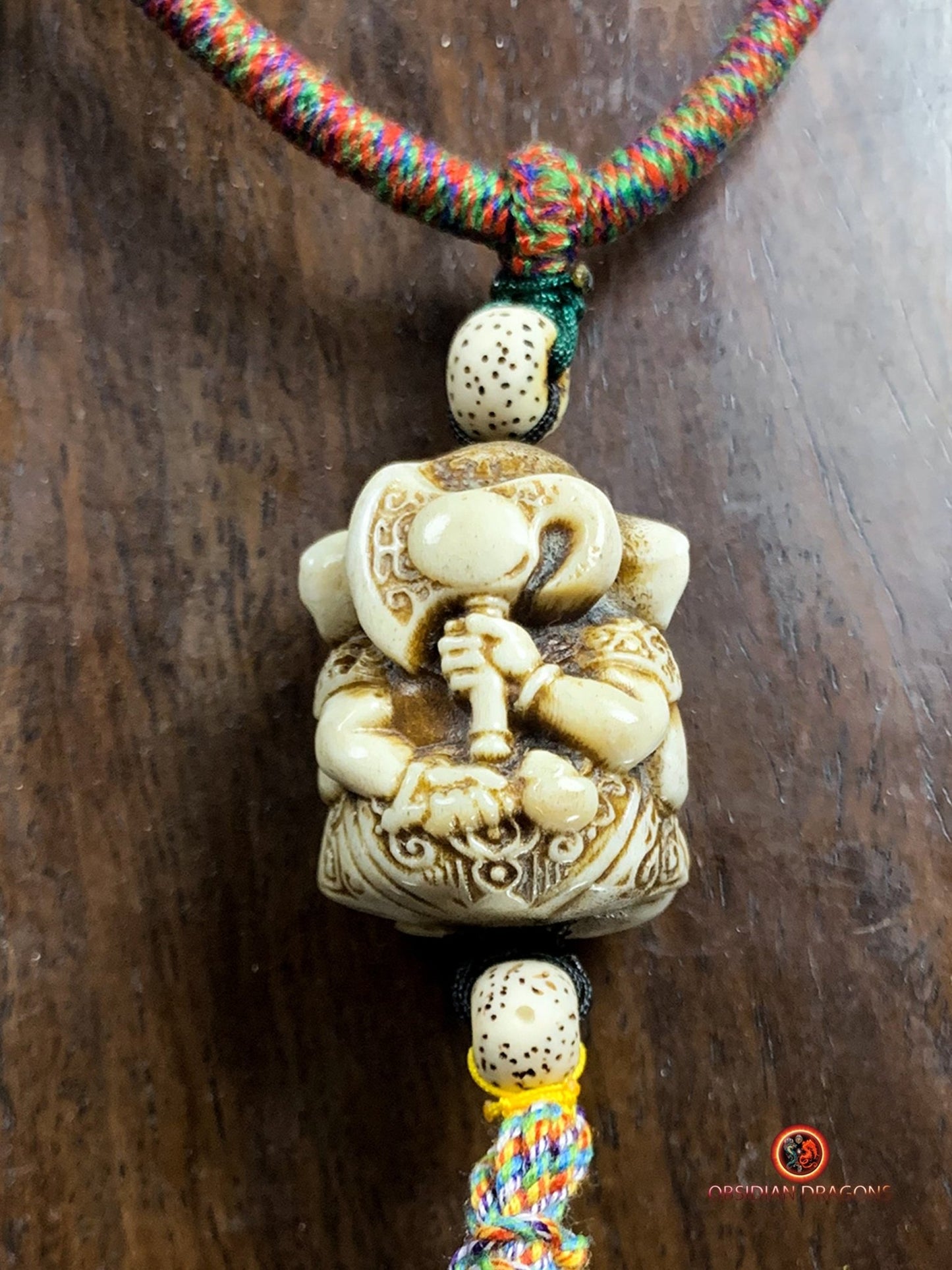 Pendentif Ganesh- Authentique perle ojime en bois de cerf | obsidian dragons