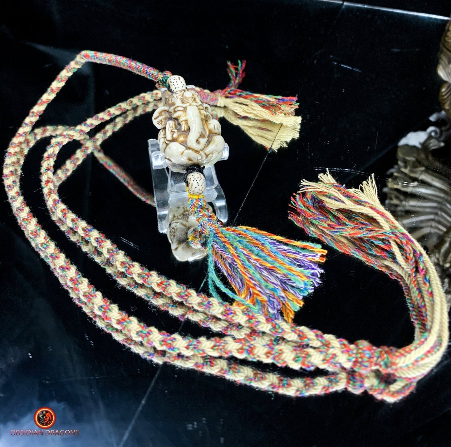 Pendentif Ganesh- Authentique perle ojime en bois de cerf | obsidian dragons
