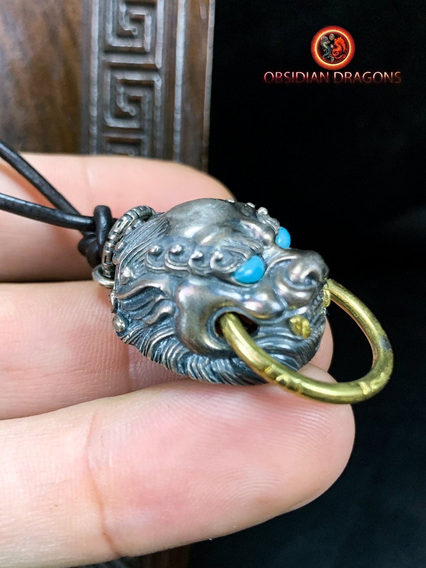 Pendentif Lion Chinois en Argent 925 | obsidian dragons