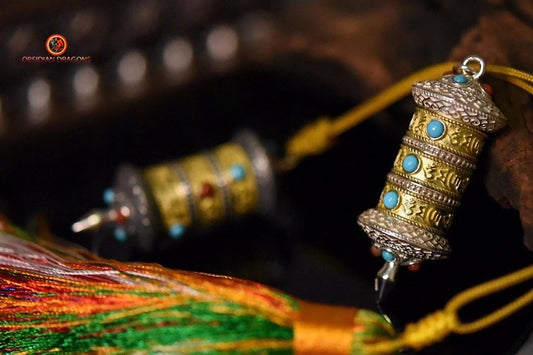 Pendentif moulin à prière tibétain portable | obsidian dragons