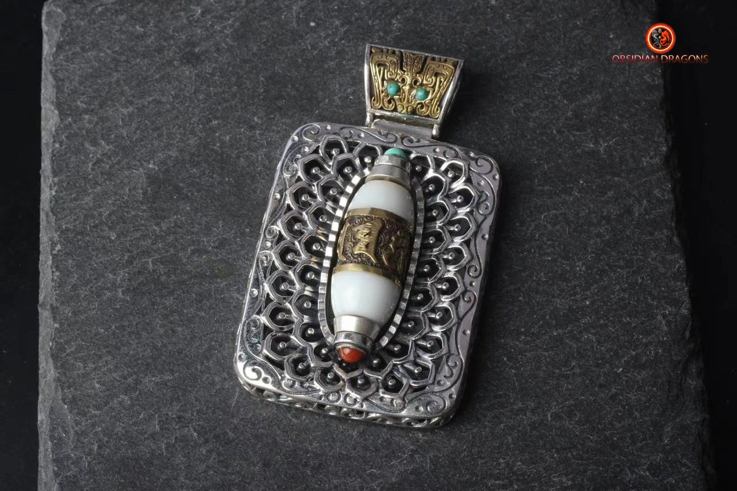 Pendentif moulin à prière tibétain- Mani Kangyur