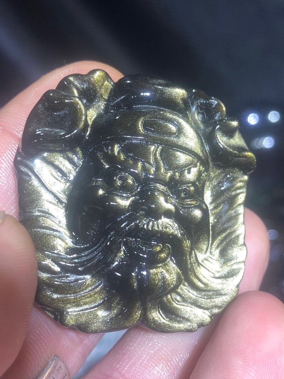 pendentif Exorciste Taoïste Zhong Kui. Obsidienne dorée qualité A+ - obsidian dragon