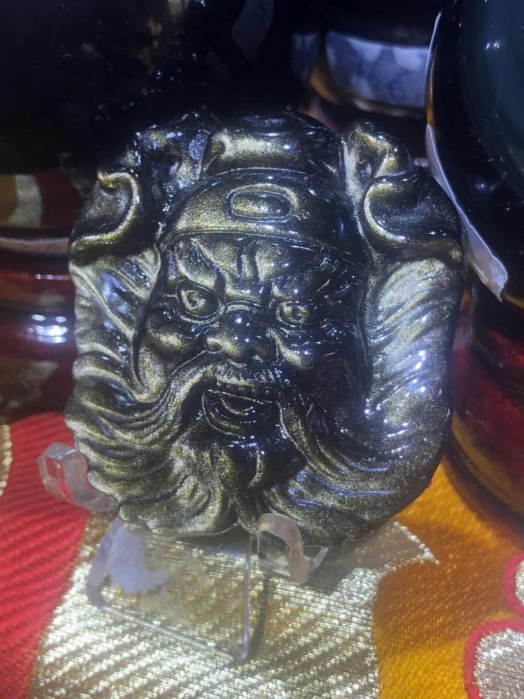 pendentif Exorciste Taoïste Zhong Kui. Obsidienne dorée qualité A+ - obsidian dragon