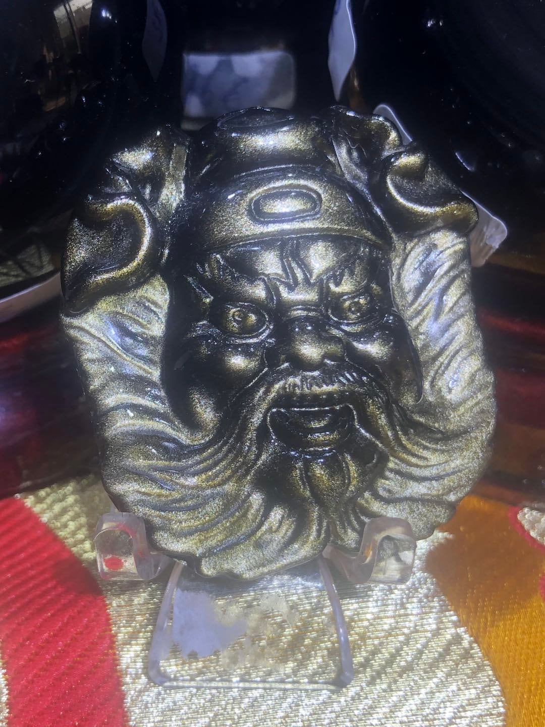 pendentif Exorciste Taoïste Zhong Kui. Obsidienne dorée qualité A+ - obsidian dragon