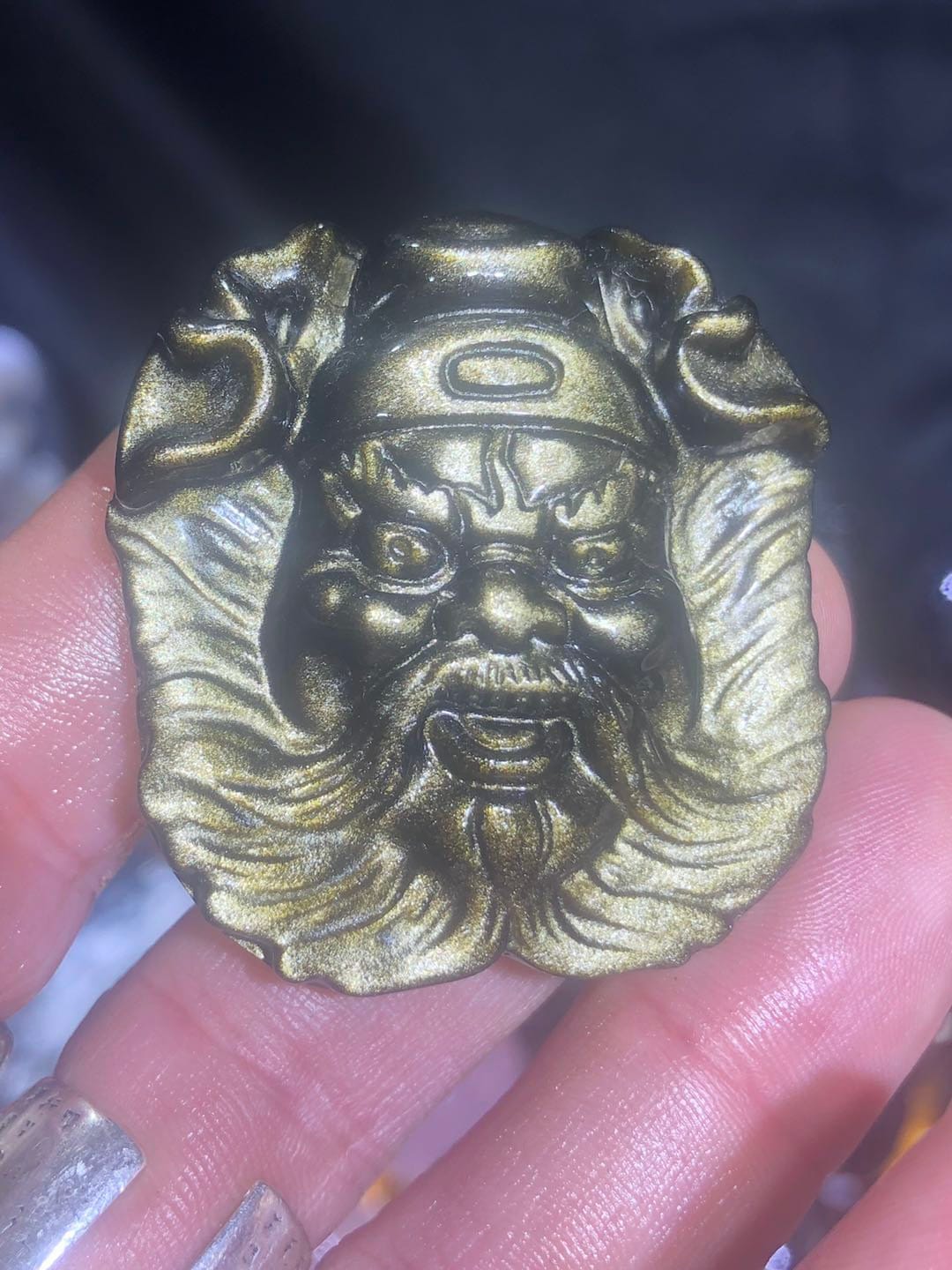 pendentif Exorciste Taoïste Zhong Kui. Obsidienne dorée qualité A+ - obsidian dragon