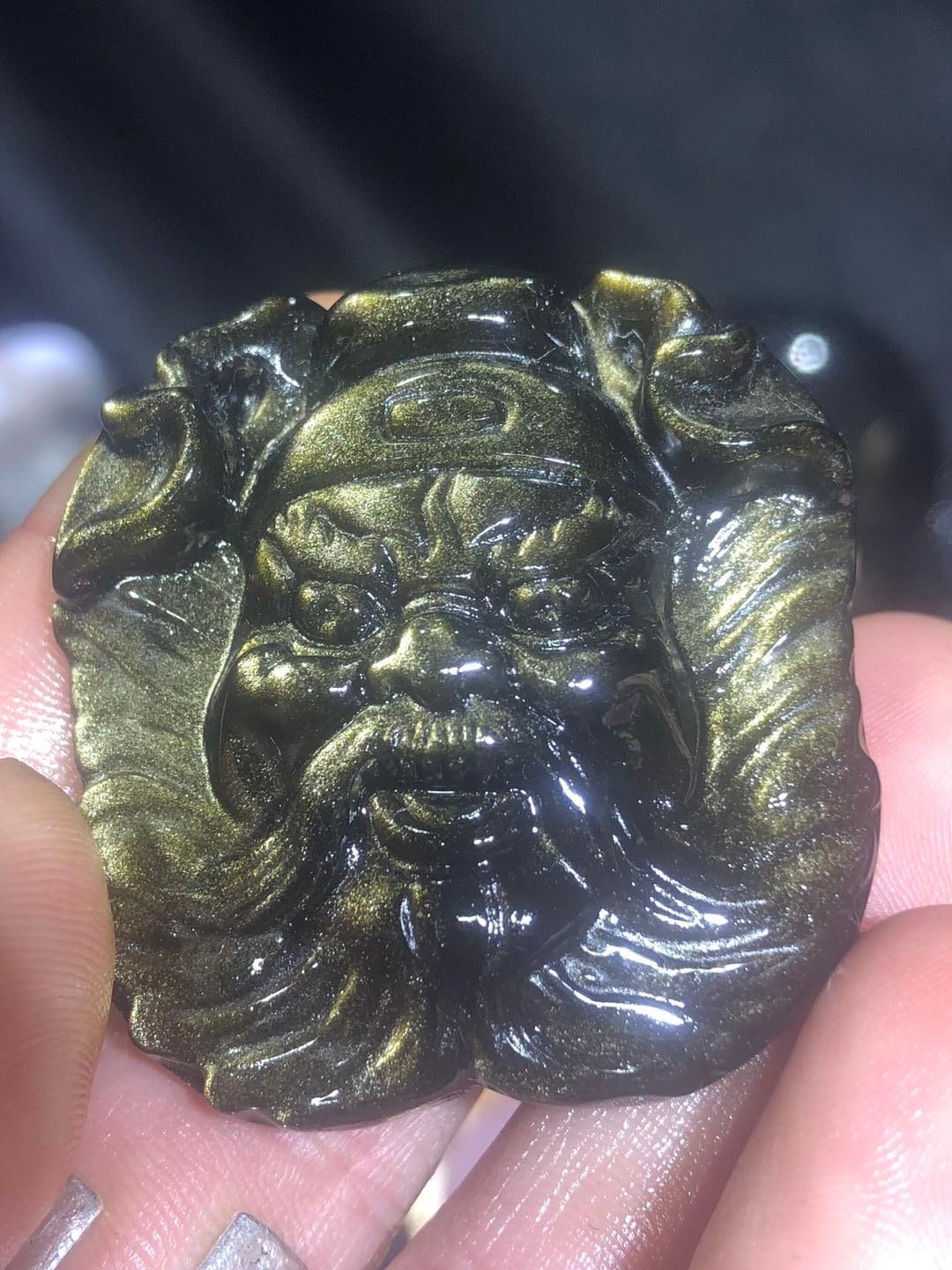 pendentif Exorciste Taoïste Zhong Kui. Obsidienne dorée qualité A+ - obsidian dragon