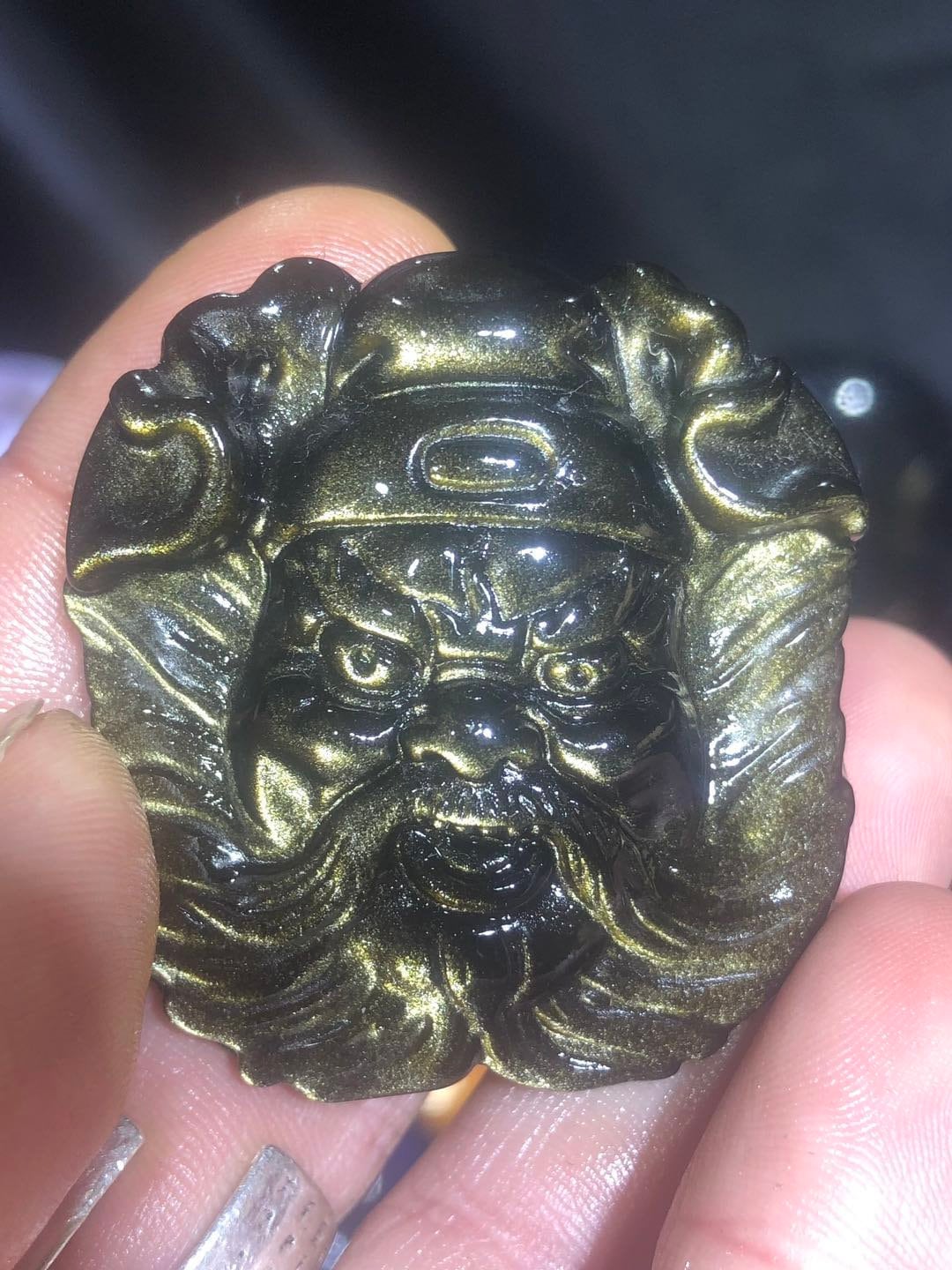 pendentif Exorciste Taoïste Zhong Kui. Obsidienne dorée qualité A+ - obsidian dragon