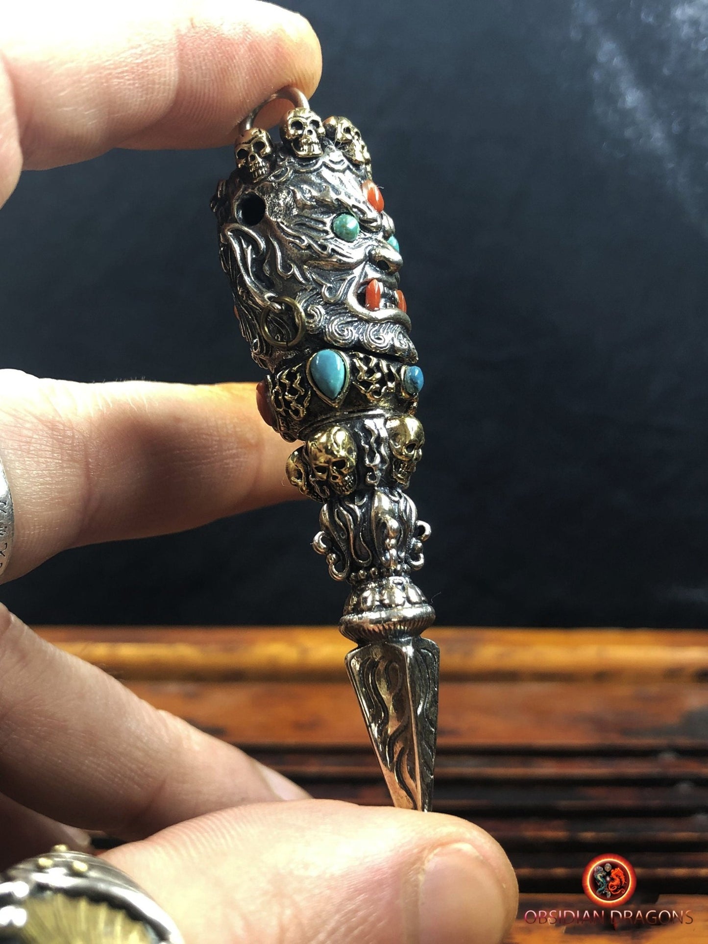 Pendentif Phurba- Argent 925- Mahakala | obsidian dragons