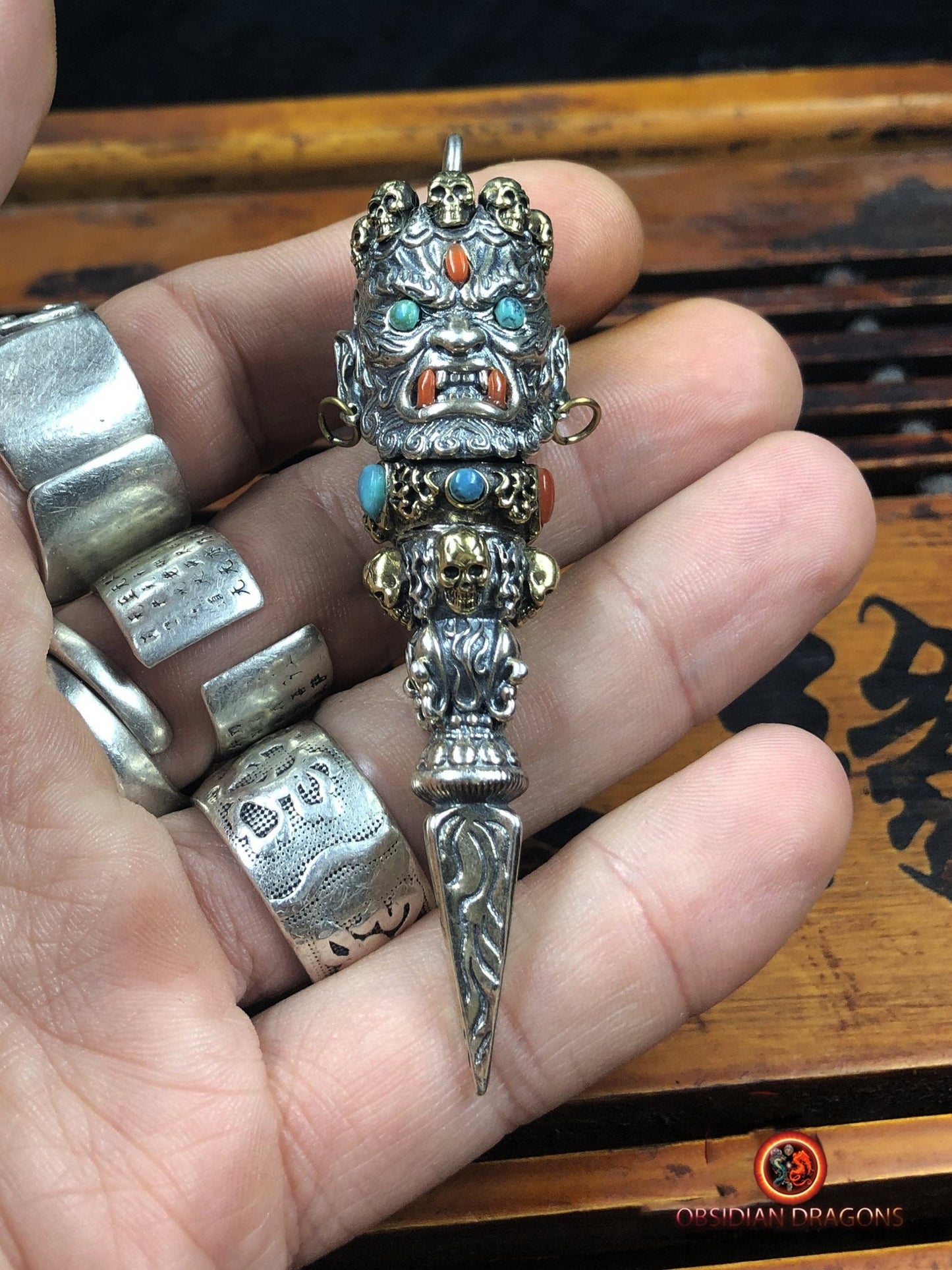 Pendentif Phurba- Argent 925- Mahakala | obsidian dragons
