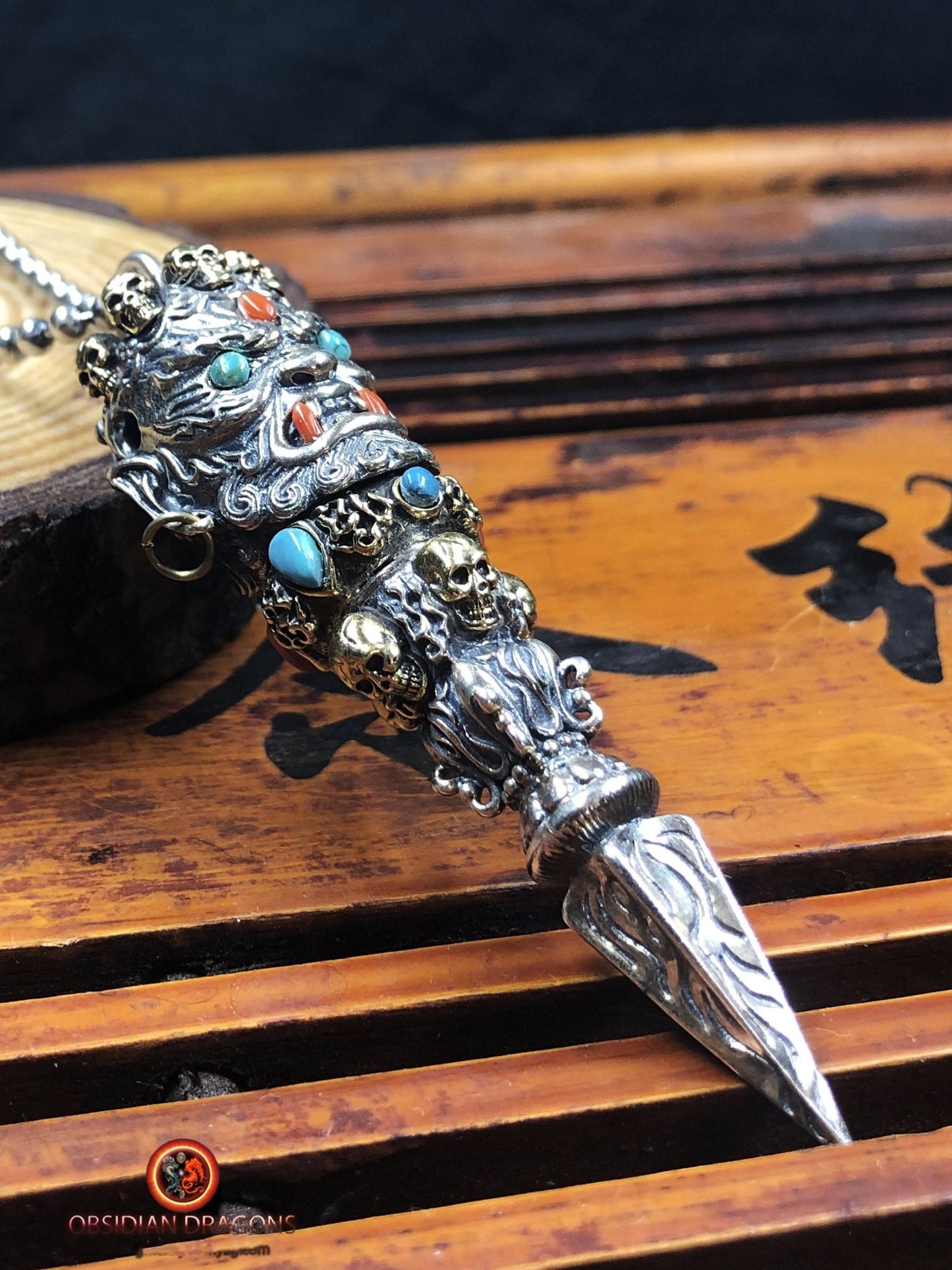 Pendentif Phurba- Argent 925- Mahakala | obsidian dragons