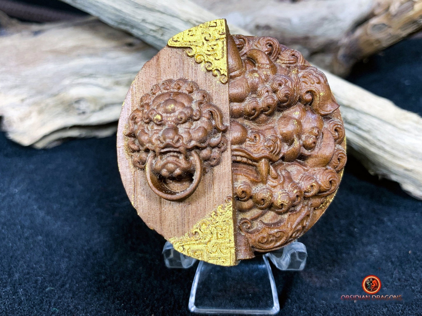 Pendentif Pixiu en santal- Lion gardien- Rare | obsidian dragons