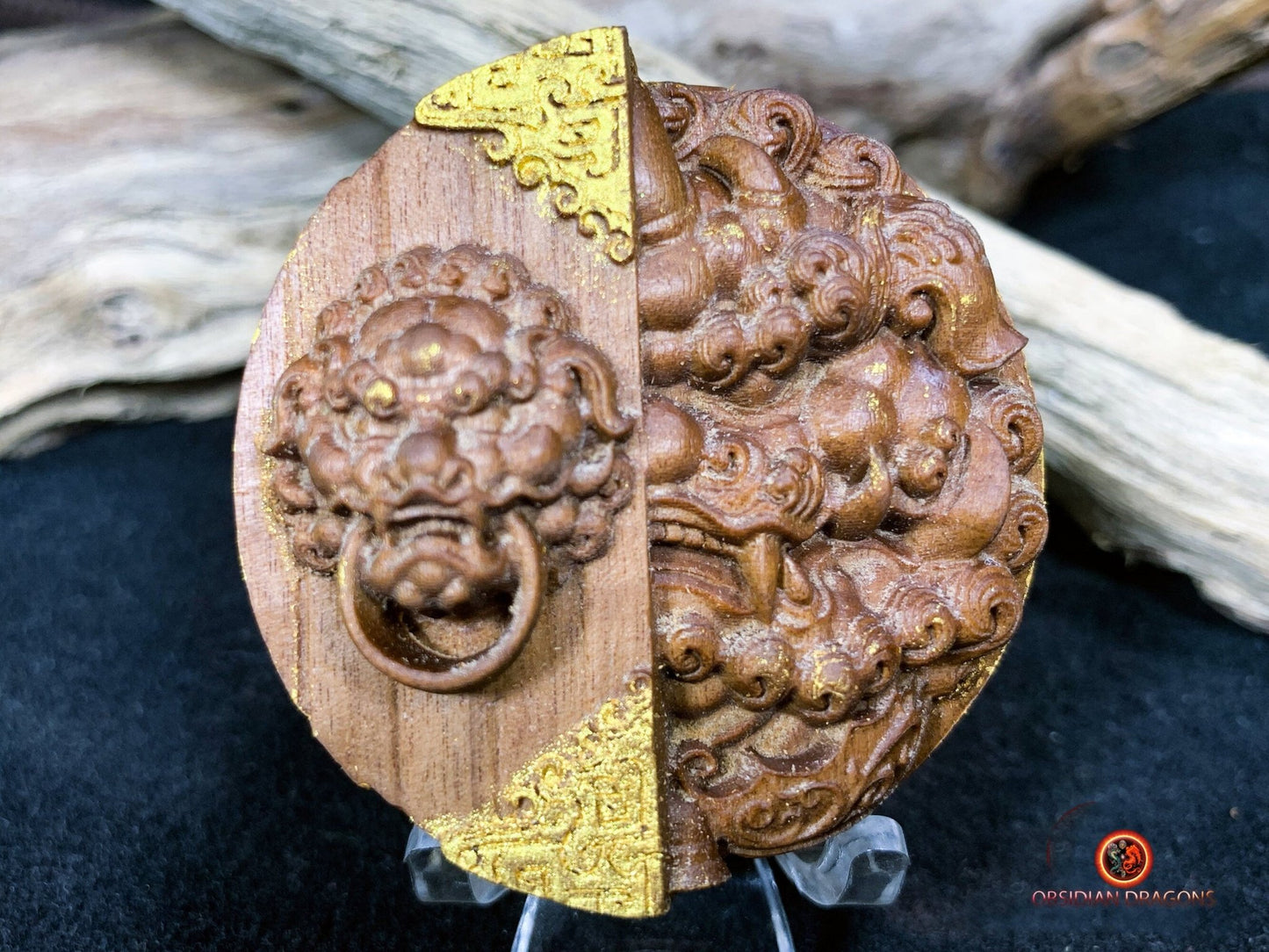 Pendentif Pixiu en santal- Lion gardien- Rare | obsidian dragons