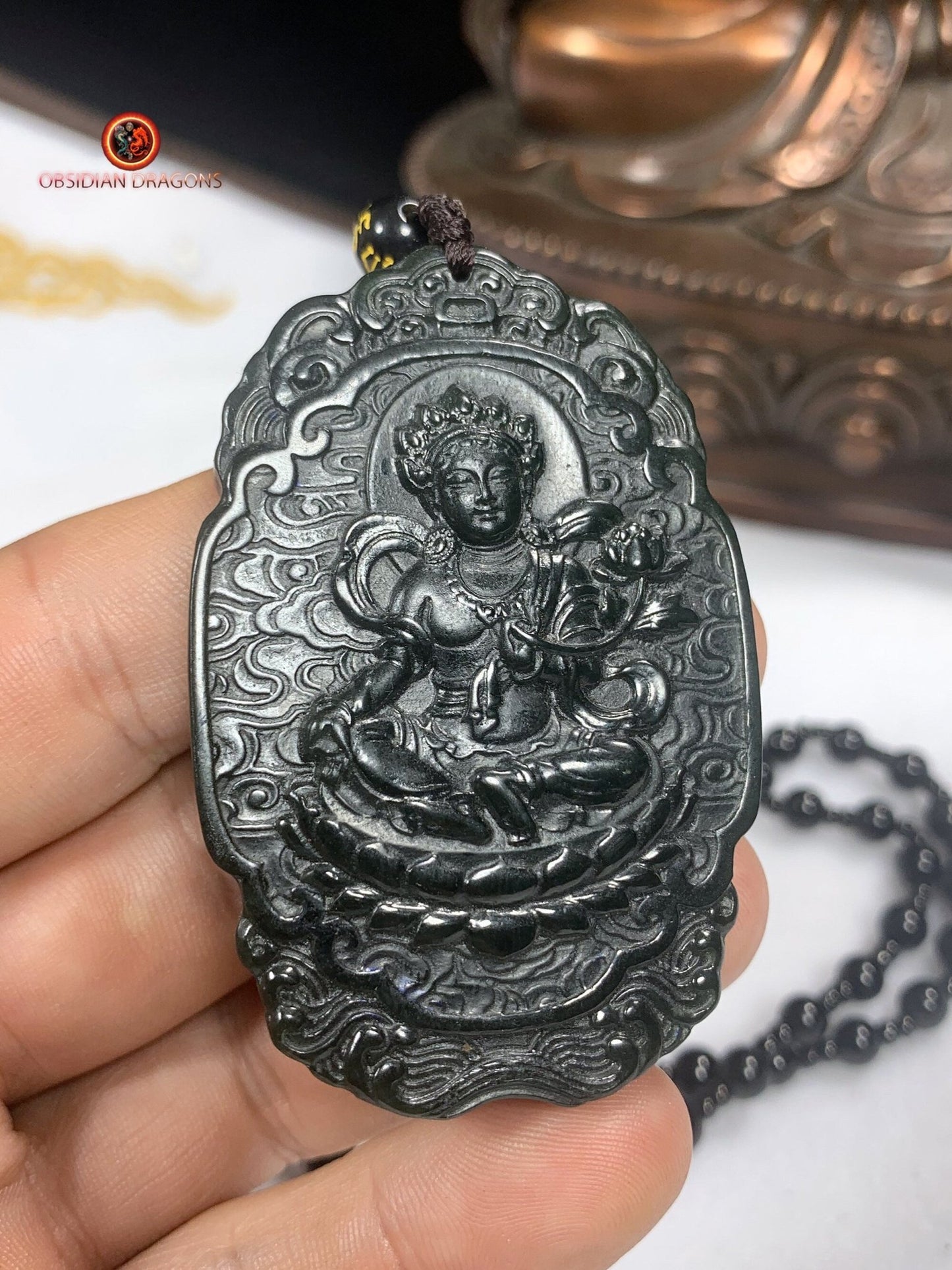 Pendentif Tara Verte en jade néphrite naturel | obsidian dragons