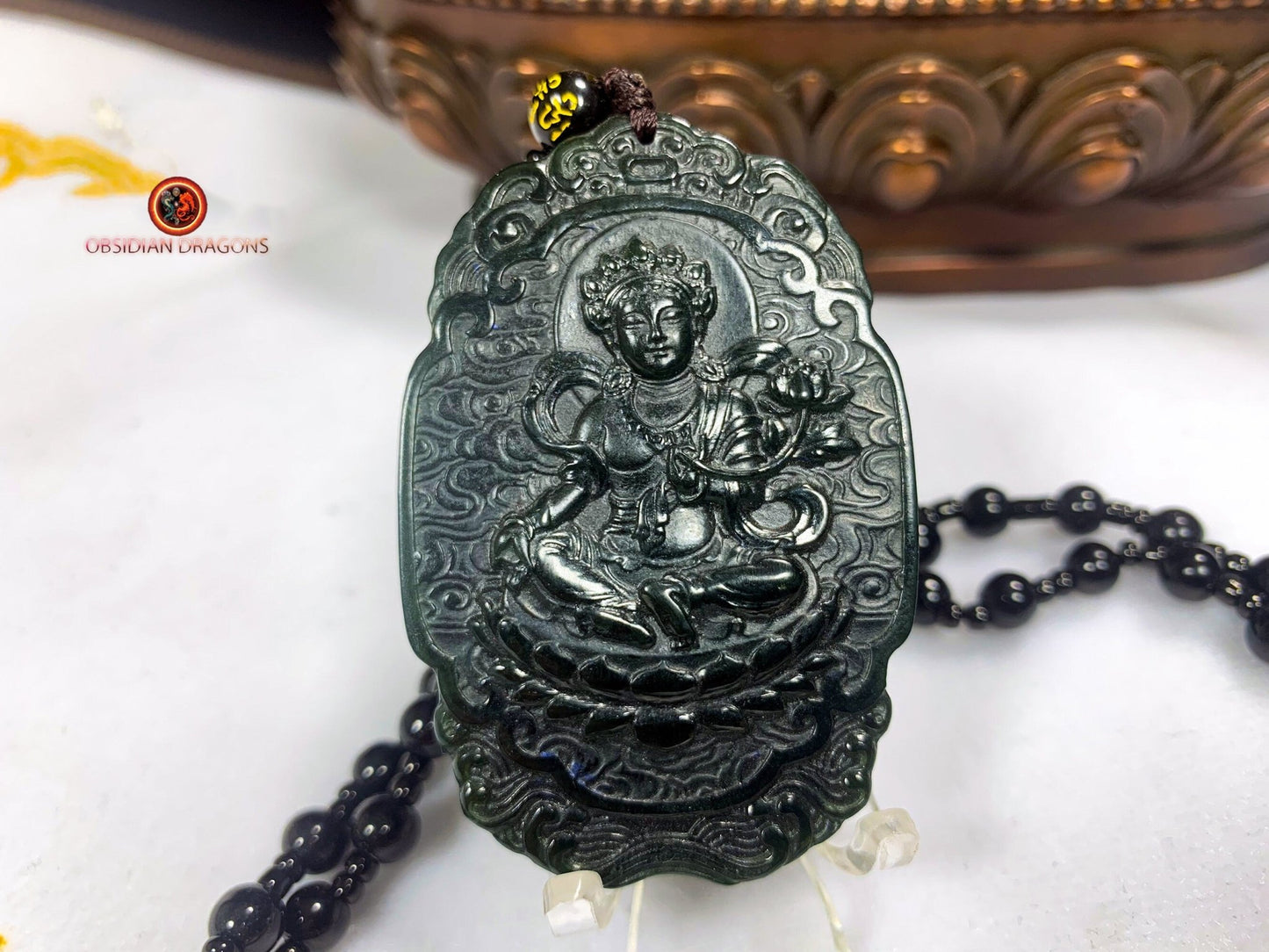 Pendentif Tara Verte en jade néphrite naturel | obsidian dragons