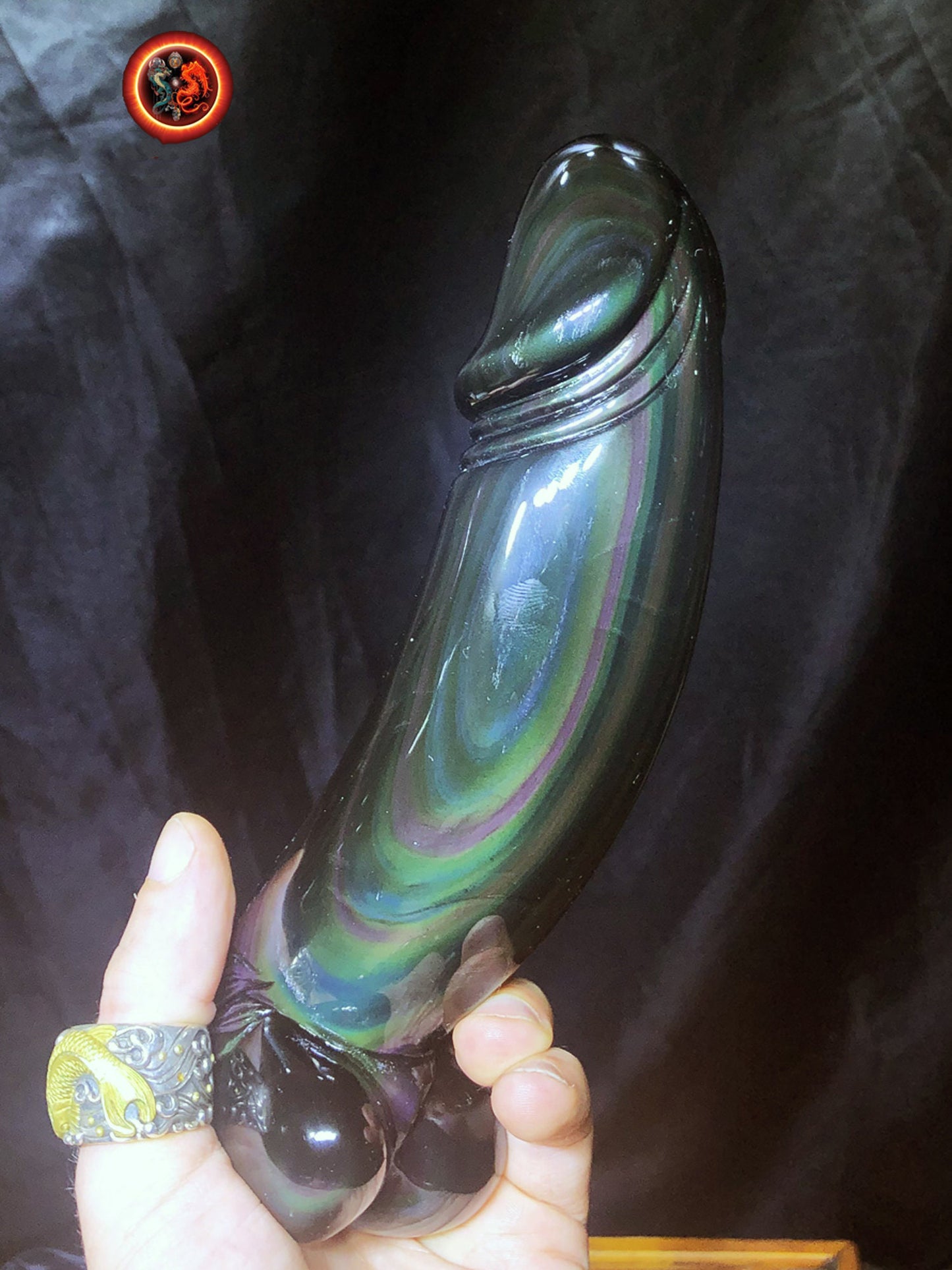 sculpture de phallus en obsidienne oeil celeste. Entièrement sculpté à la main. Pièce unique Obsidienne de qualité A+ - obsidian dragon
